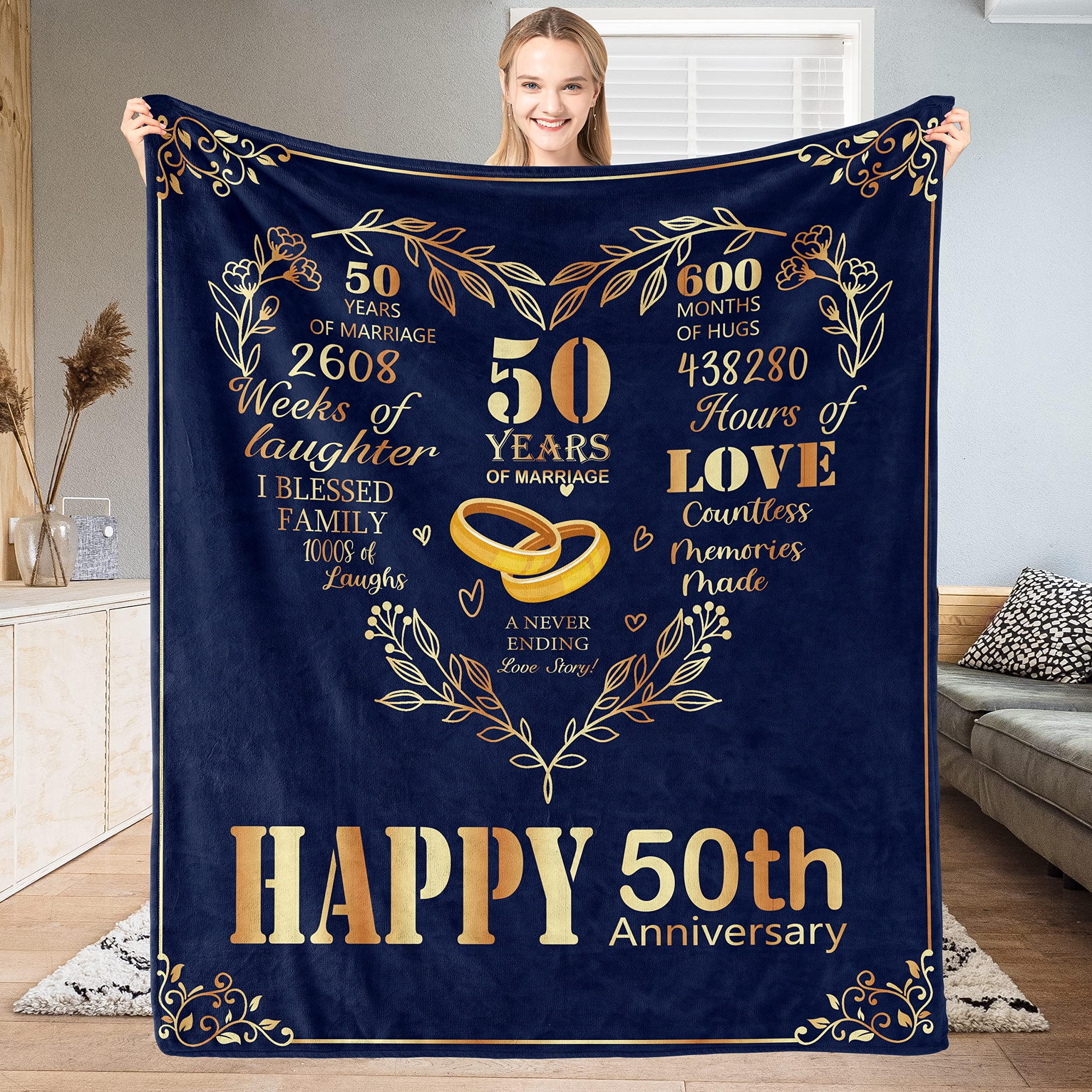 Valporia 50th Anniversary Blanket 50th Wedding for Couple/ Friends 50th Wedding for Wife/ Husband 50th for Parents/ Grandparents Unique