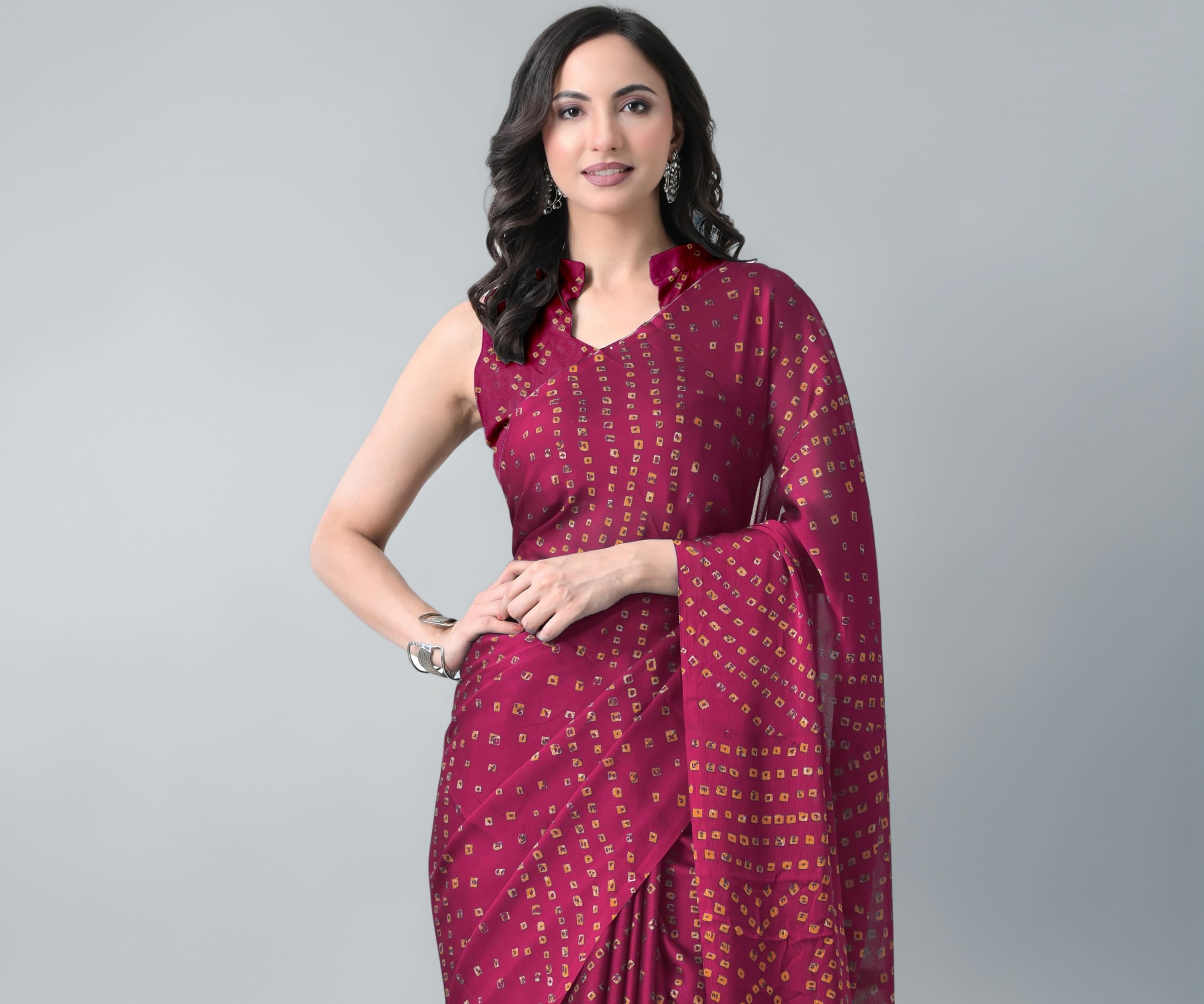 MIRCHI FASHION Saree for Woman Chiffon Georgette Solid with Contrast Border | Lightweight Daily Wear Women's Sari and Printed Blouse Piece