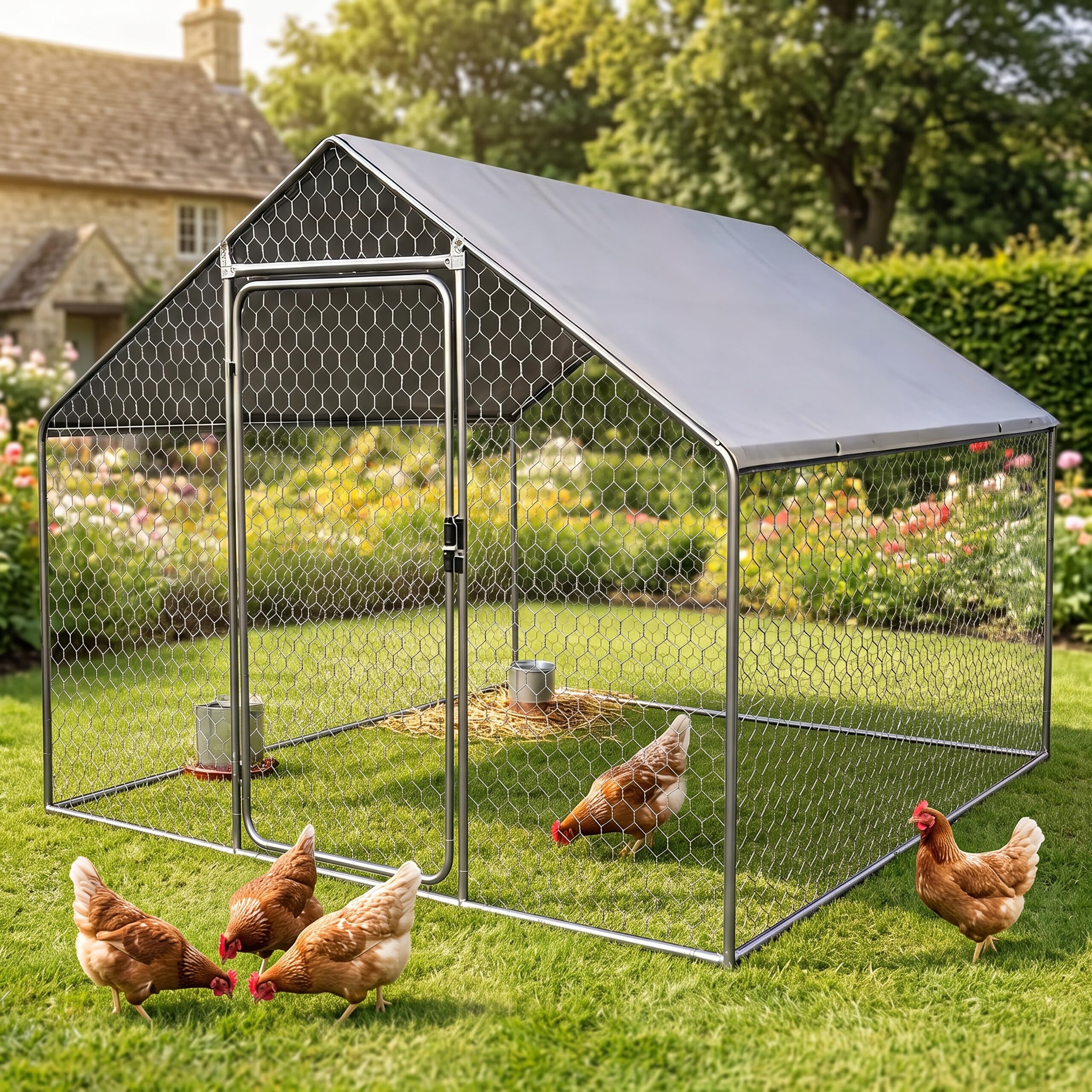 Relaxdays Recinto para Perros 2 x 2 x 3 m, Cubierta Solar, Plata | Pestillos, animales pequeños, aves de corral, gallinero