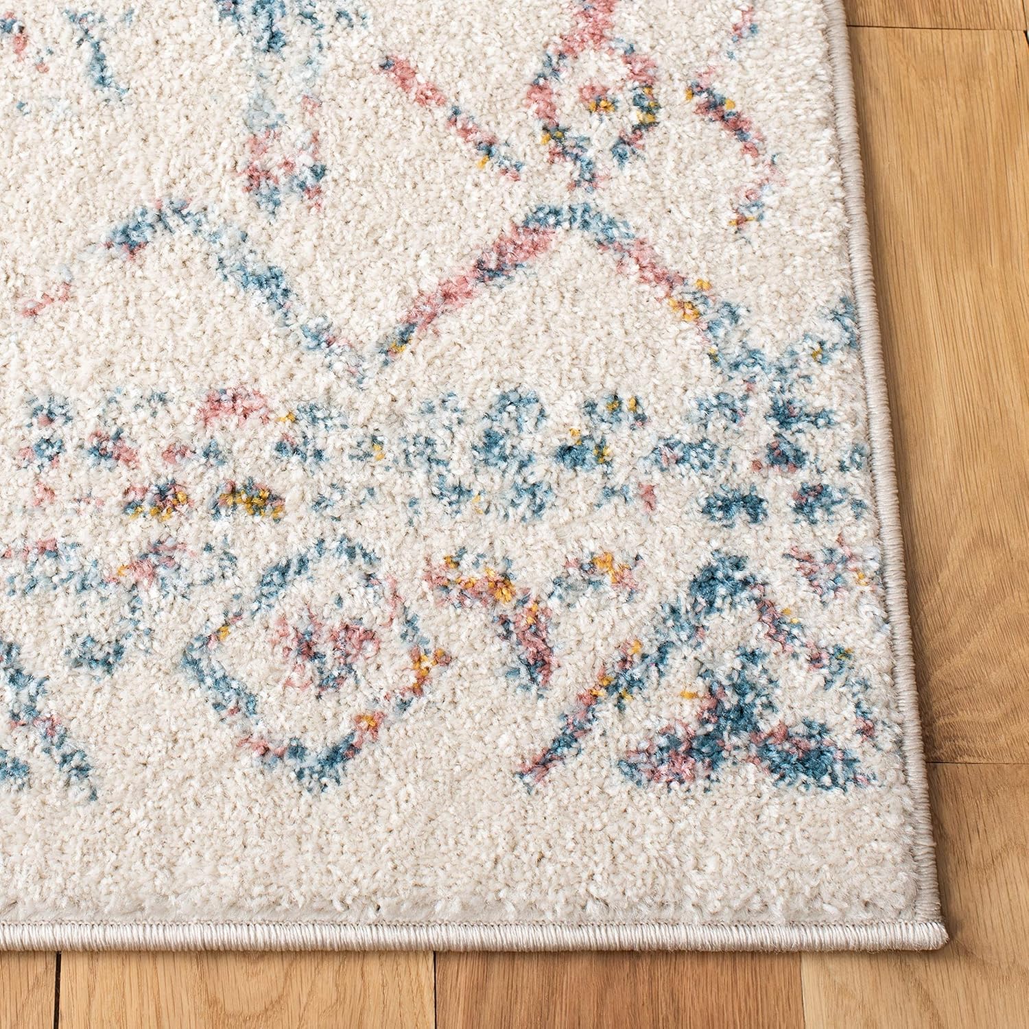 SAFAVIEH Tulum Collection Runner Rug - 2' x 8', Ivory & Turquoise, Moroccan Boho Distressed Design, Non-Shedding & Easy to Clean, Ideal for Living Room, Hallway, Foyer, Entryway, Bedroom (TUL268M)