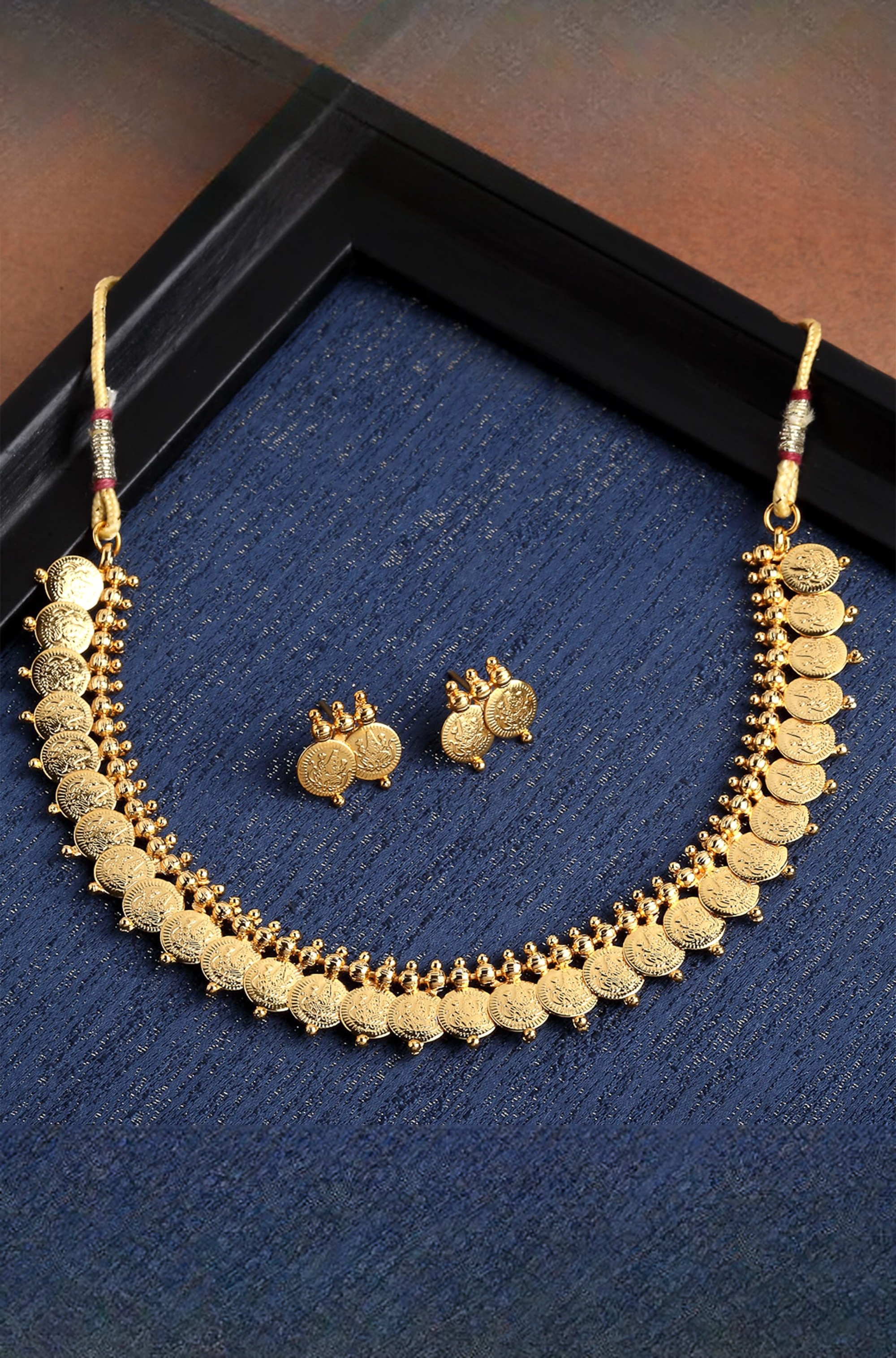 Jewellery Set Gold Plated Laxmi Temple Coin Necklace Set With Earrings Jewellery For Women & Girls