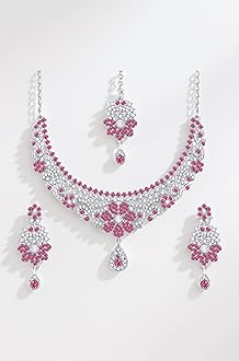 Atasi International Crystals Necklace/Jwelery Set with Earrings and Maang Tikka for Women, Girls for Wedding, Festive, Party | Ideal Gift for Special Occasions