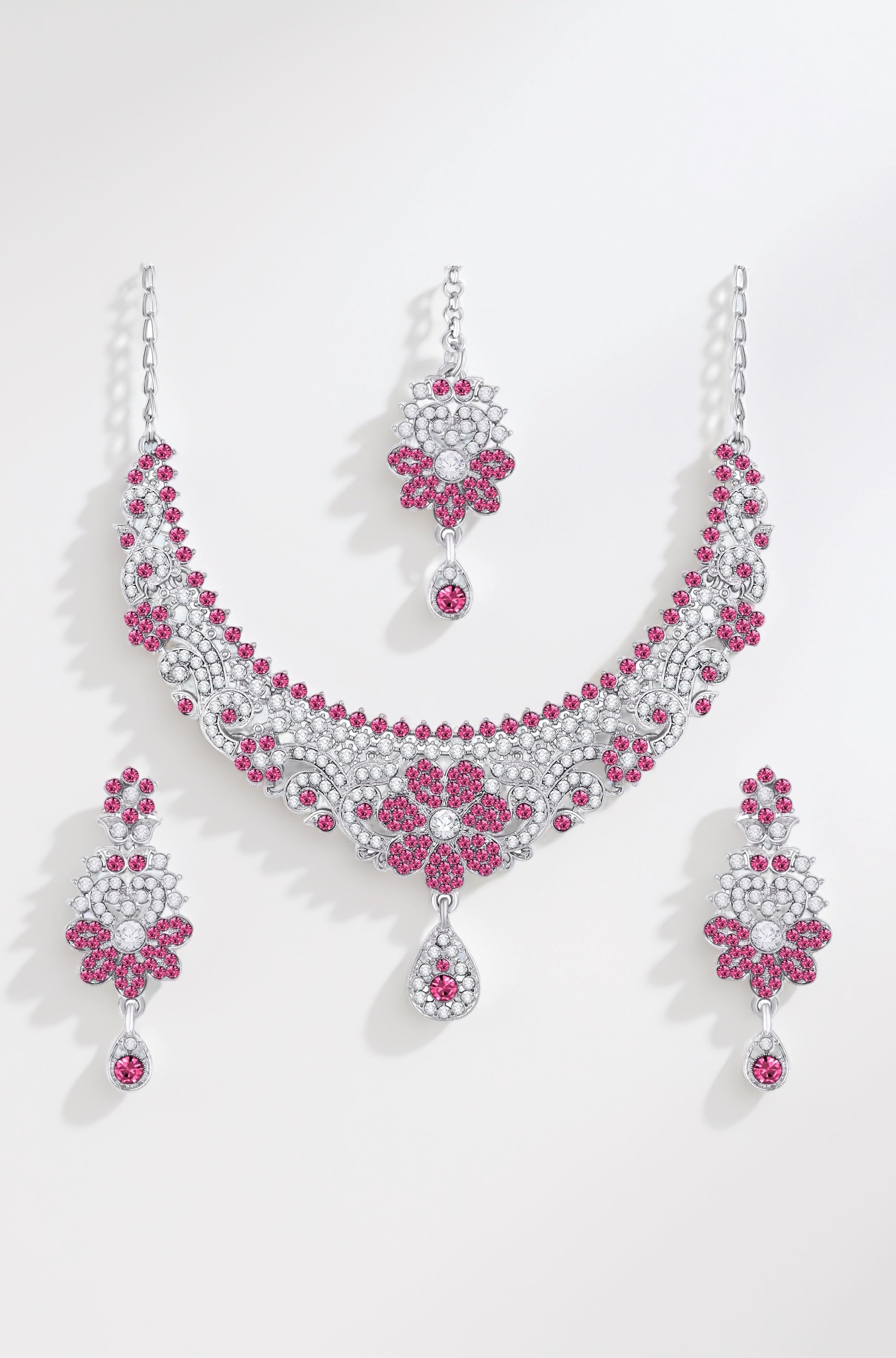 Atasi International Crystals Necklace/Jwelery Set with Earrings and Maang Tikka for Women, Girls for Wedding, Festive, Party | Ideal Gift for Special Occasions