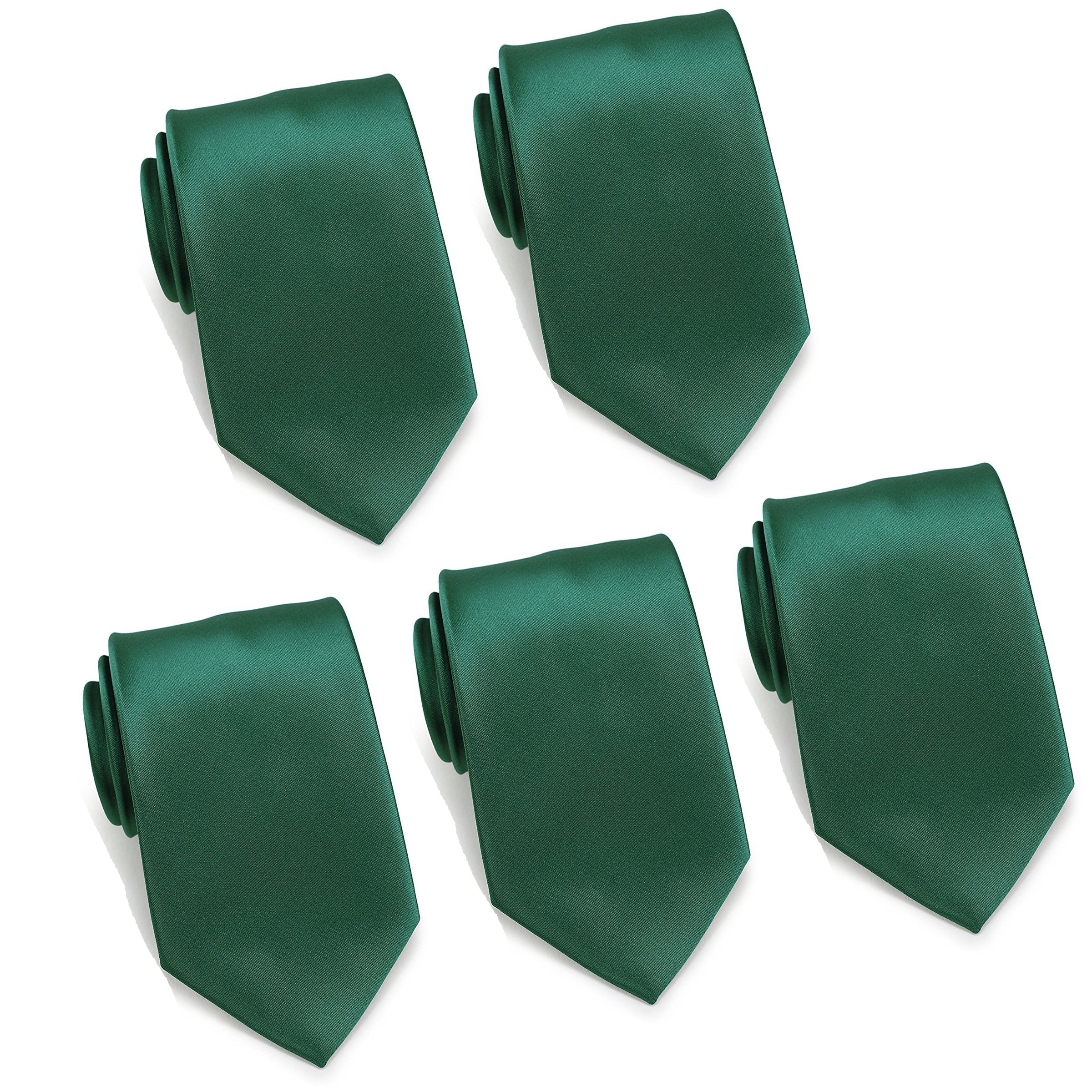 FOMANN Mens Formal Tie Wholesale Lot of 5 Mens Solid Color Wedding Ties 3.5" Satin Finish
