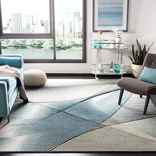 SAFAVIEH Hollywood Collection - Alfombra de área de 9 x 12 pies, color gris y verde azulado, diseño moderno de mediados de siglo, no desprende SAFAVIEH Hollywood Collection - Alfombra de área de 9 x 12 pies, color gris y verde azulado, diseño moderno de mediados de siglo, no desprende