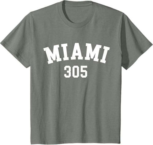 Miniatura 26 de Miami 305 USA American College Font T-Shirt Negro,Azul Marino,Azul Pastel,Arándano,Rojo,Plateado,Hierba,Verde Kelly,Marrón,Verde Oliva,Jaspeado
