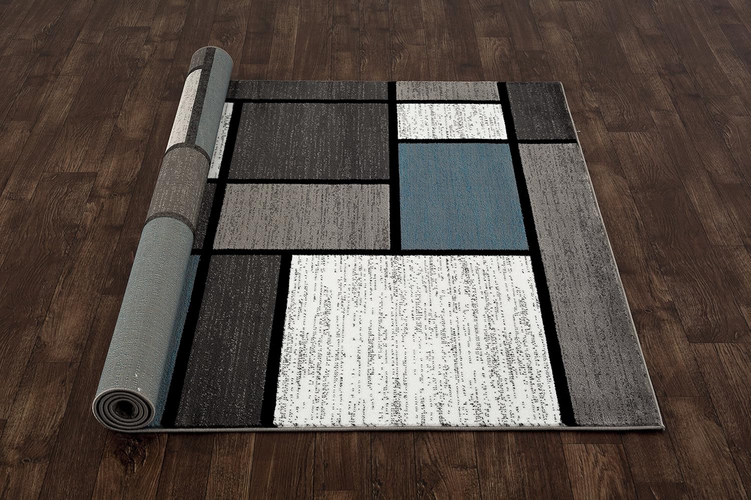 Rugshop Modern Geometric Boxes Blue Area Rug, Non-Shedding Carpet for Living Room, Bedroom, or Open Space, 7'10" x 10'2"