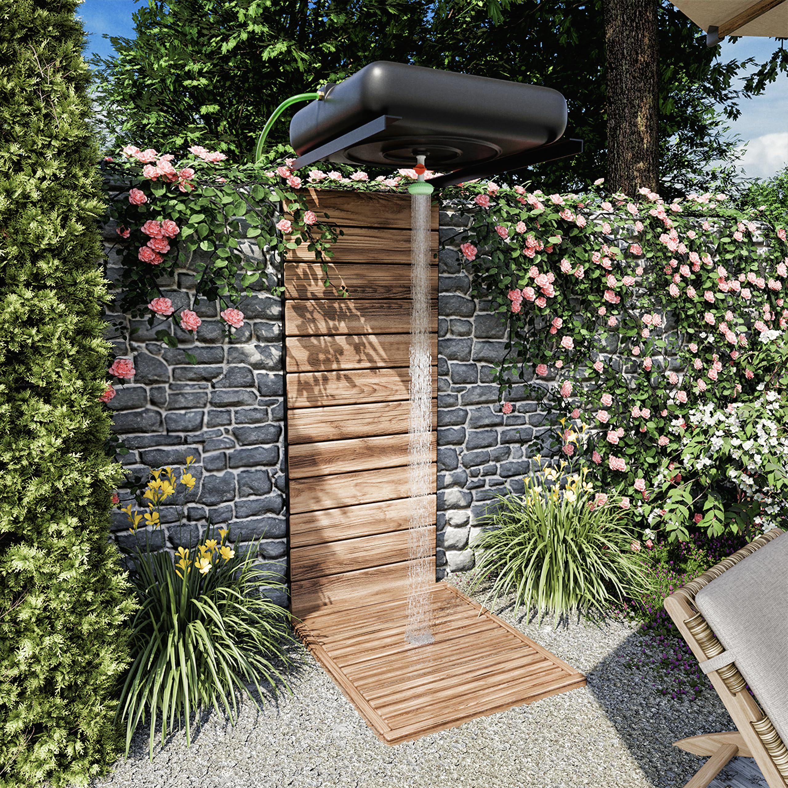 Varile 160L Douche de Jardin avec vanne de Remplissage & pommeau de Douche