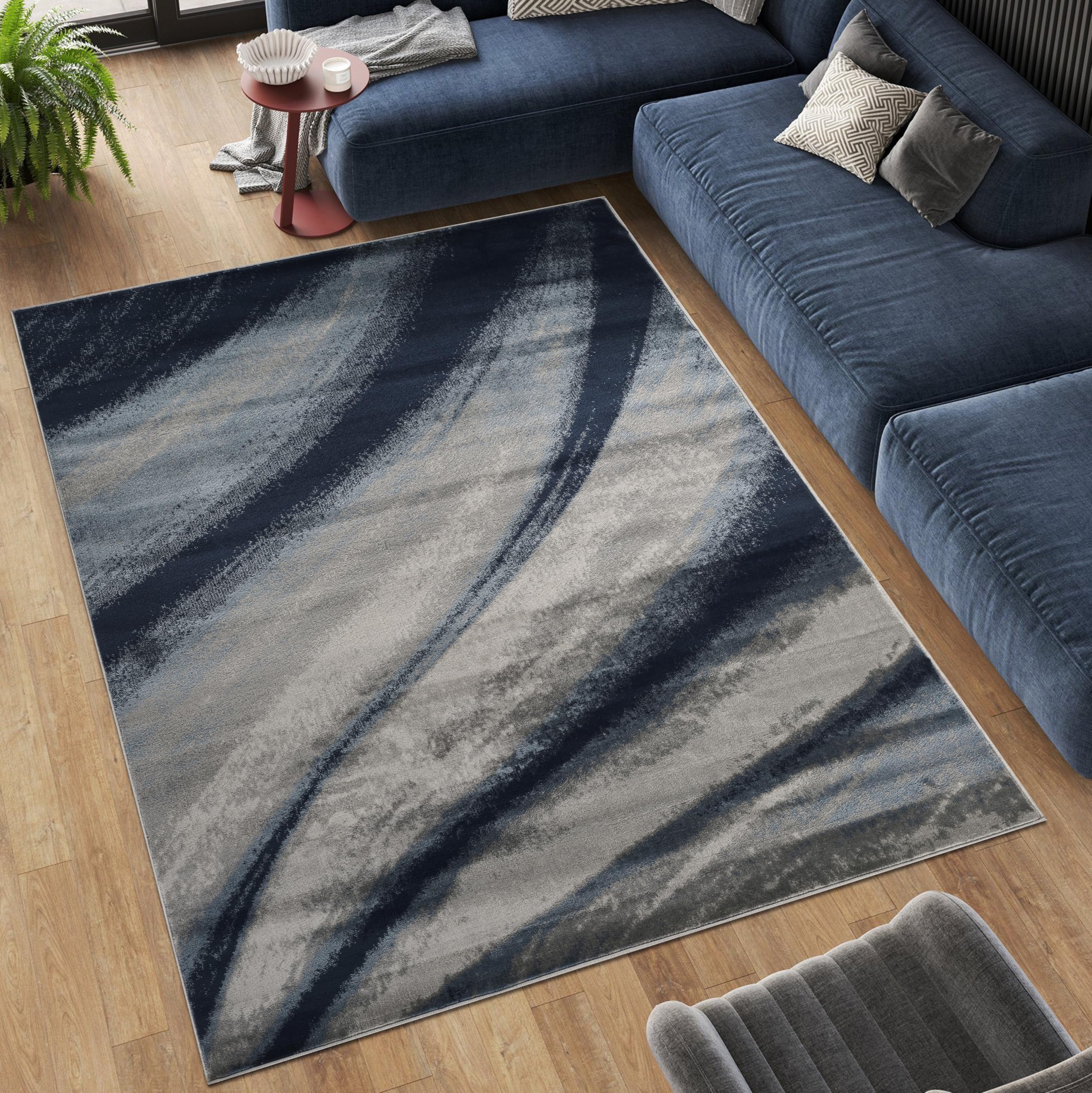 RUGSTORE Modern Rugs Bedroom Living Dining Room Extra Large Small Medium Rectangular Size Super Soft Touch kitchen Thick Pile Navy/Blue Area Rug (RELAX NAVY, 200 X 290 CM)