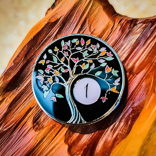 Miniatura 4 de Chip de sobriedad de 1 año  Medallón de ficha de moneda AA del árbol de la vida con aniversario de recuperación que brilla en la oscuridad