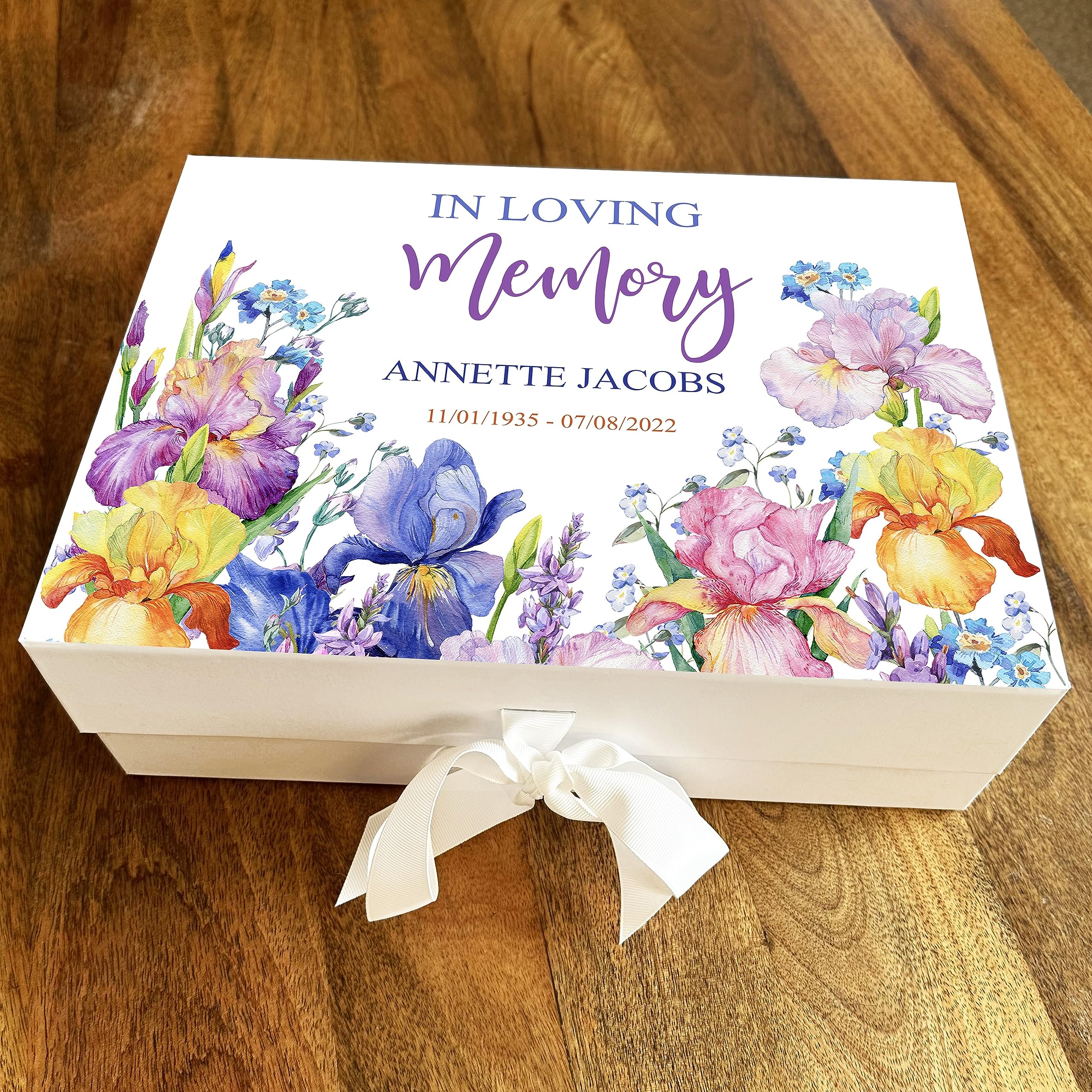 Fingerprint Designs Bright Floral Loving Memory Memorial Personalised Memory Keepsake Box | In Loving memory Keepsake Treasure Personalised Memorial Box
