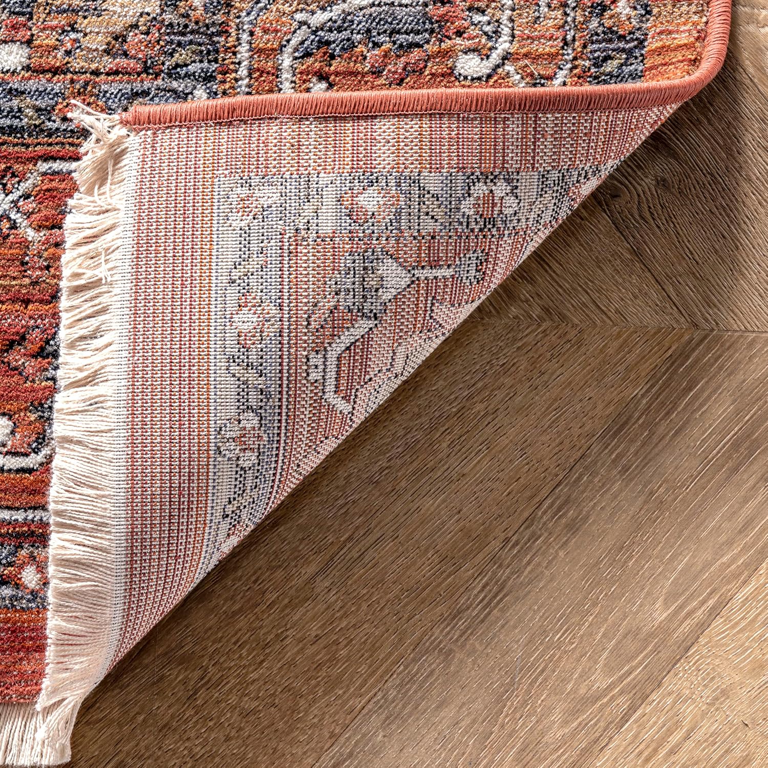 Nuloom Fringed Performance Oliveira Rust/Ivory, 2' x 3'7", Floral Medallion, Soft and Cozy, High Traffic, Stain Resistant, Easy Clean, Durable Area Rug for Bedroom, Living Room, Dining, Den, Foyer