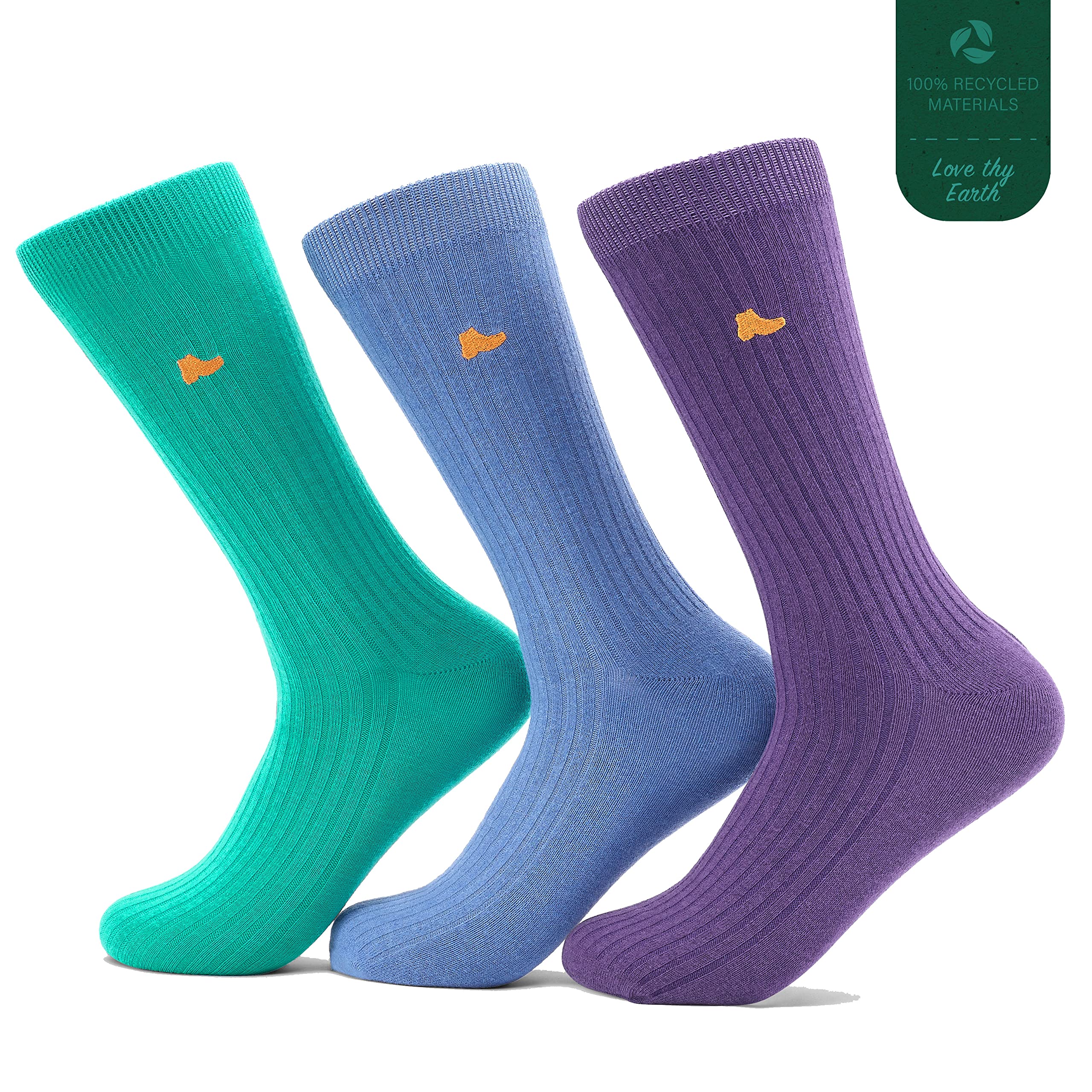 ONE CODEMen's Recycled Cotton Colorful Dress Socks with Gift Box, 3-Pack, Blue Purple Teal