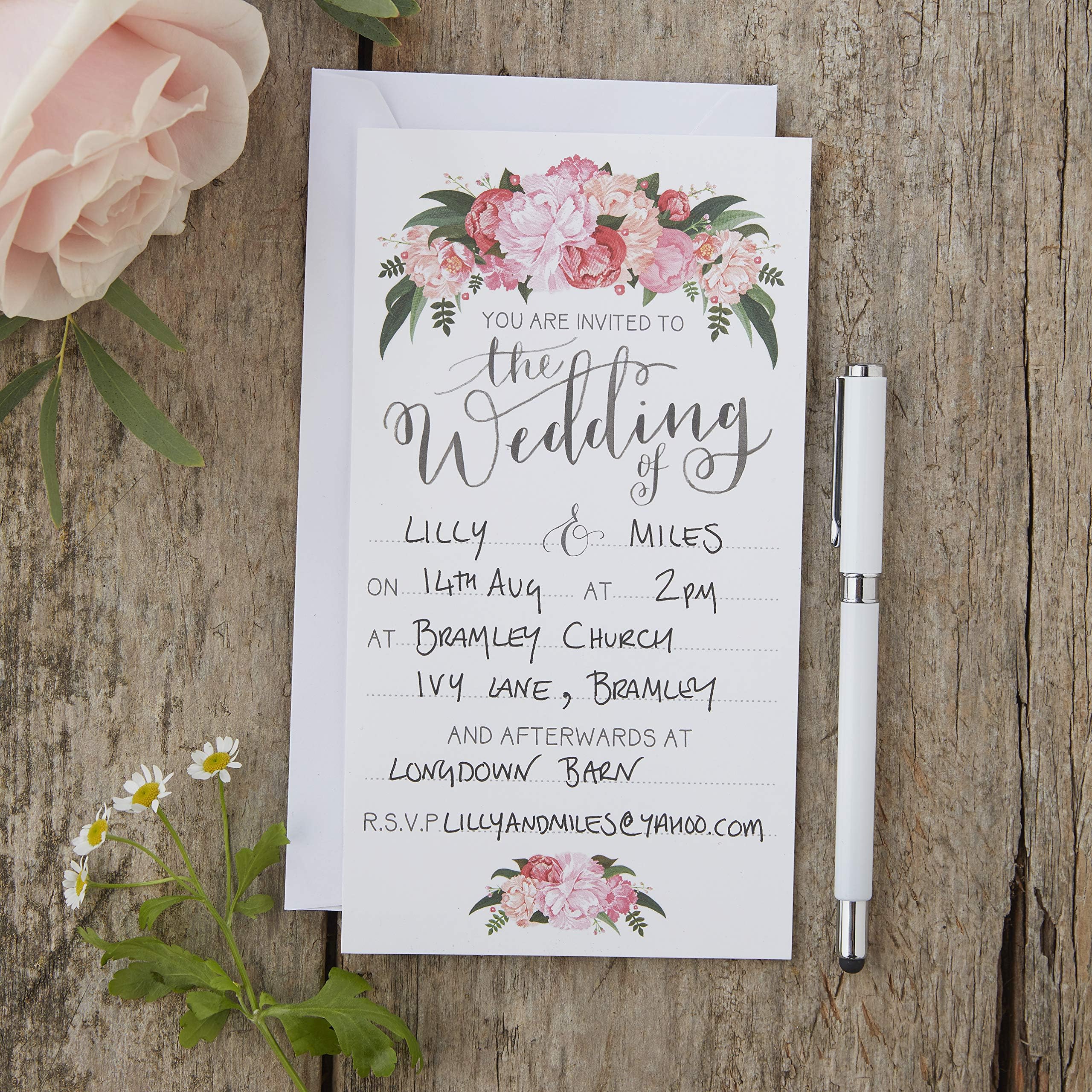 Ginger Ray BH-701 Floral Wedding Invitations-10 Pack, 10 Count