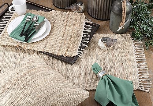Miniatura 2 de SARO LIFESTYLE 1983.N1420B Natural Collection - Manteles individuales Chindi de yute con diseño rústico (juego de 4), 14 x 20 pulgadas