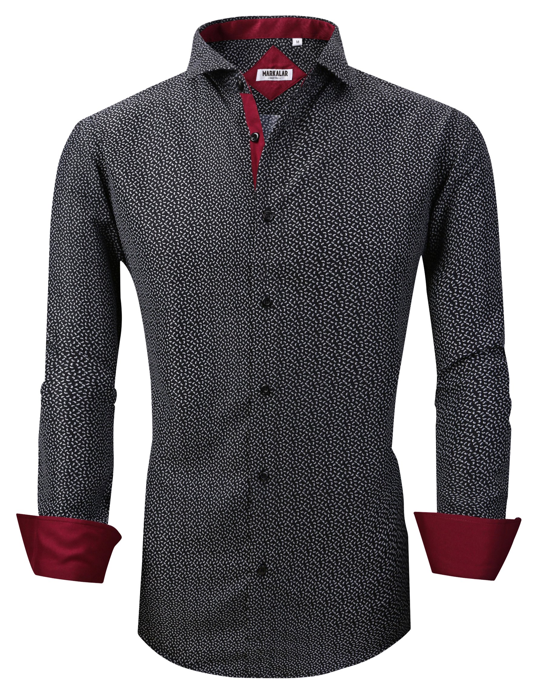 SAMERM Mens Printed Dress Shirts Easy Care Regular Fit Long Sleeve Casual Button Down Shirt for Men