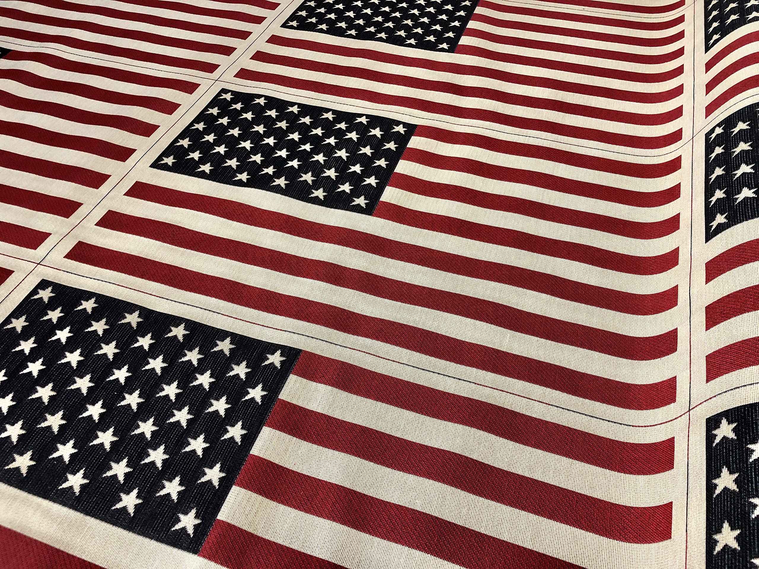 Lushfabric Usa America Stars And Stripes Flag Banner Retro Linen Look Heavy Jacquard Gobelin Upholstery Cotton Bag Cushion Panel Fabric - 23'' X 14'' (Sold By The Panel)