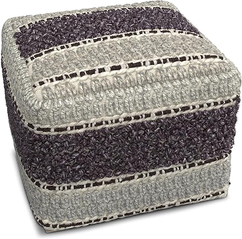 Miniatura 4 de SIMPLIHOME Grady Puf cuadrado contemporáneo en tejido magenta y natural, para sala de estar, dormitorio y habitación de los niños