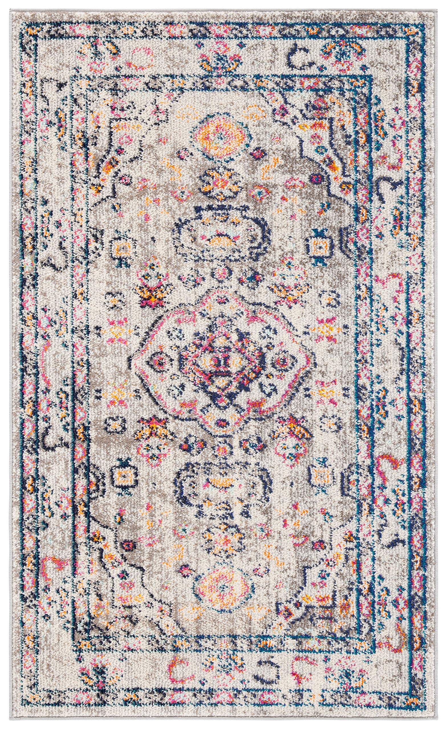 SAFAVIEH Madison Collection Accent Rug - 2'2" x 4', Grey & Blue, Medallion Distressed Design, Non-Shedding & Easy Care, Ideal for High Traffic Areas