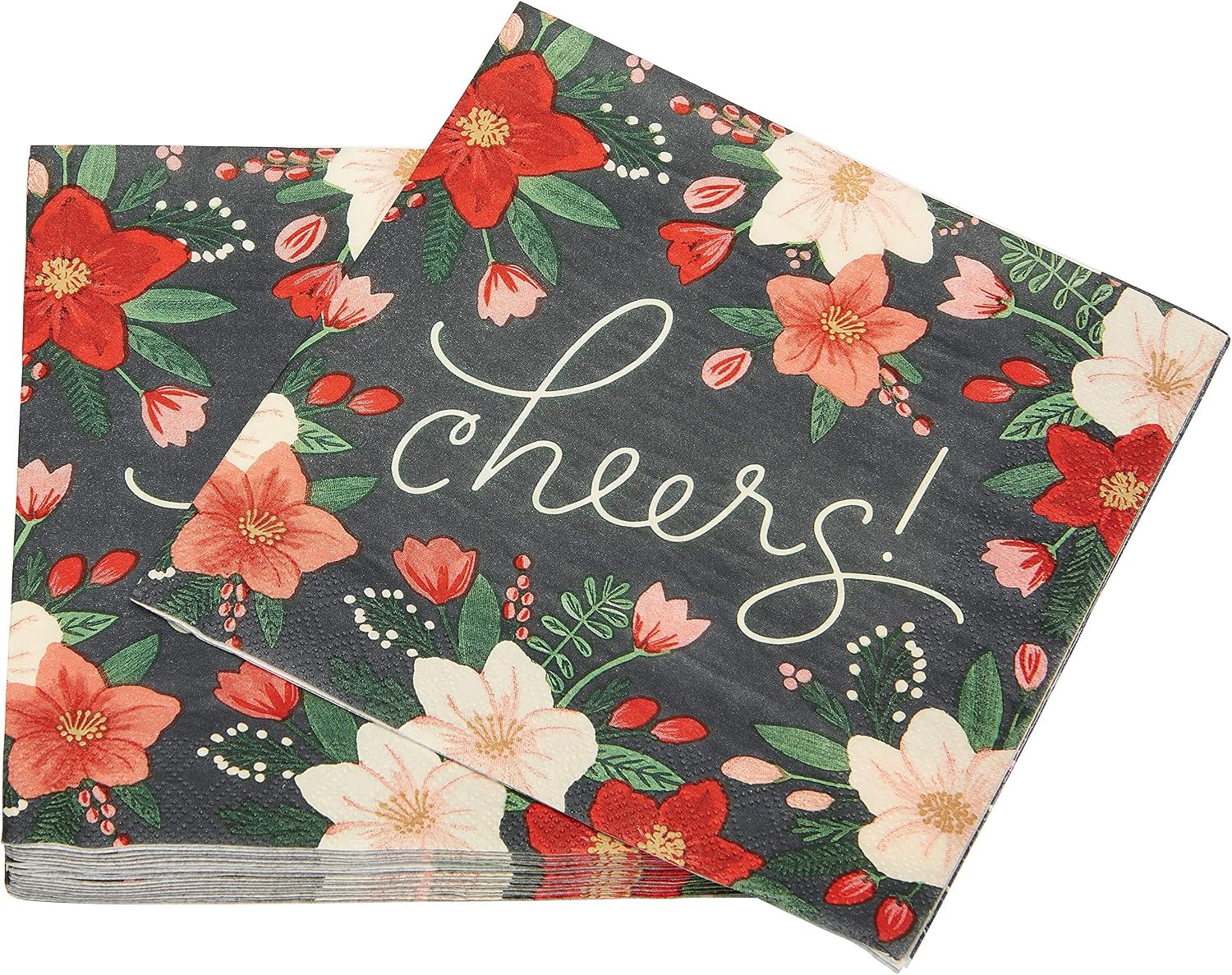 American Greetings 50-Count 6.5 in. x 6.5 in. Paper Napkins, Winter Floral Christmas Party Supplies