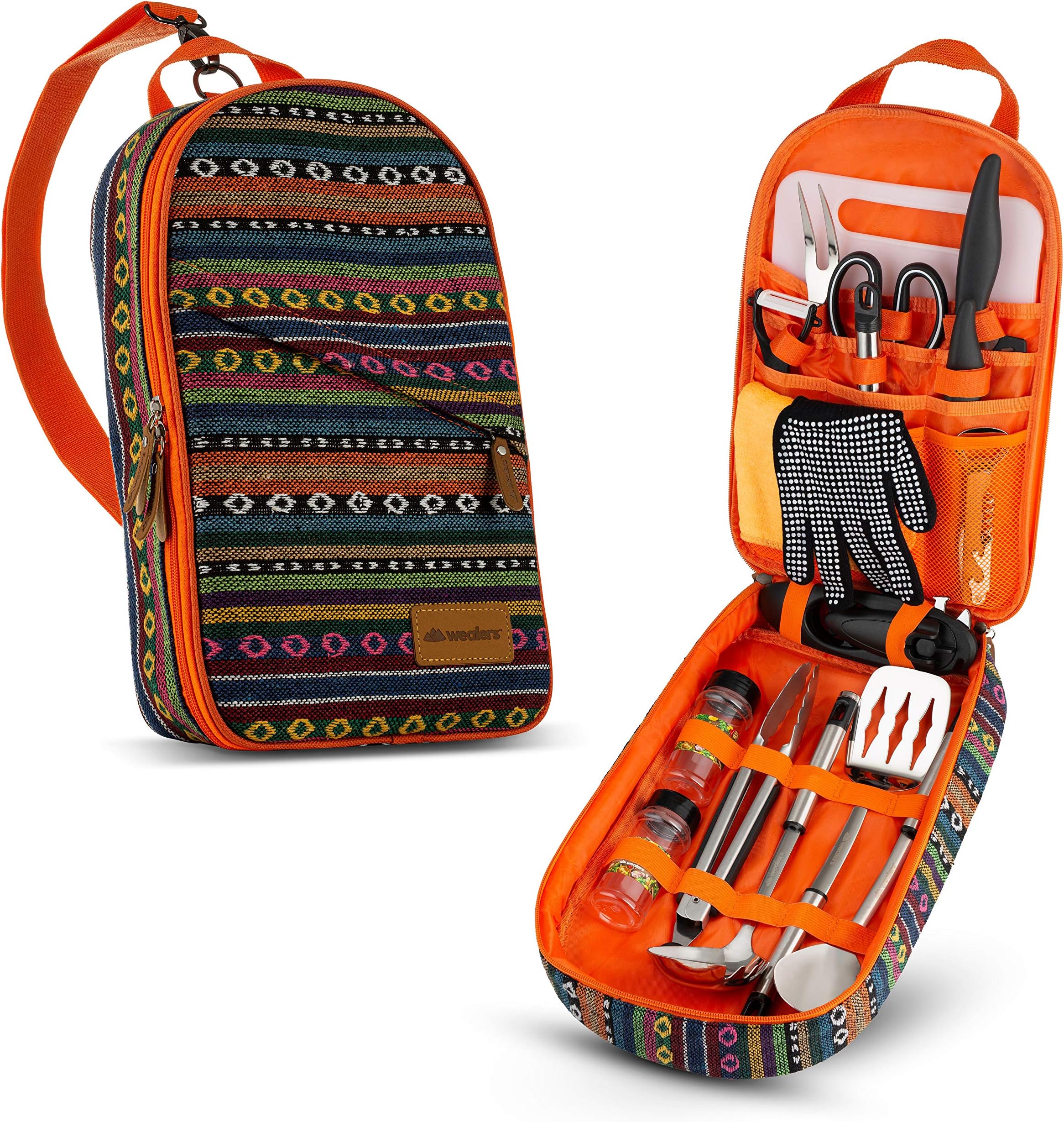 Wealers Camp Kitchen Cooking Utensil Set Travel Organizer Grill Accessories Portable Compact Gear for Backpacking BBQ Camping Hiking Travel Cookware Kit Water Resistant Case