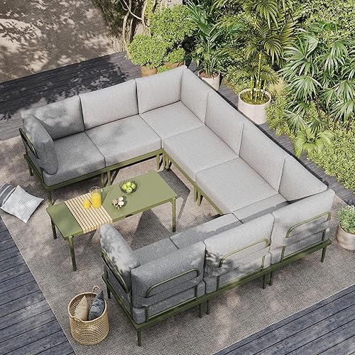 Miniatura 34 de Sundale Outdoor Juego de 4 piezas de muebles de metal para patio, sofá seccional para exteriores con cojín de olefina de 6 pulgadas, modernos juegos
