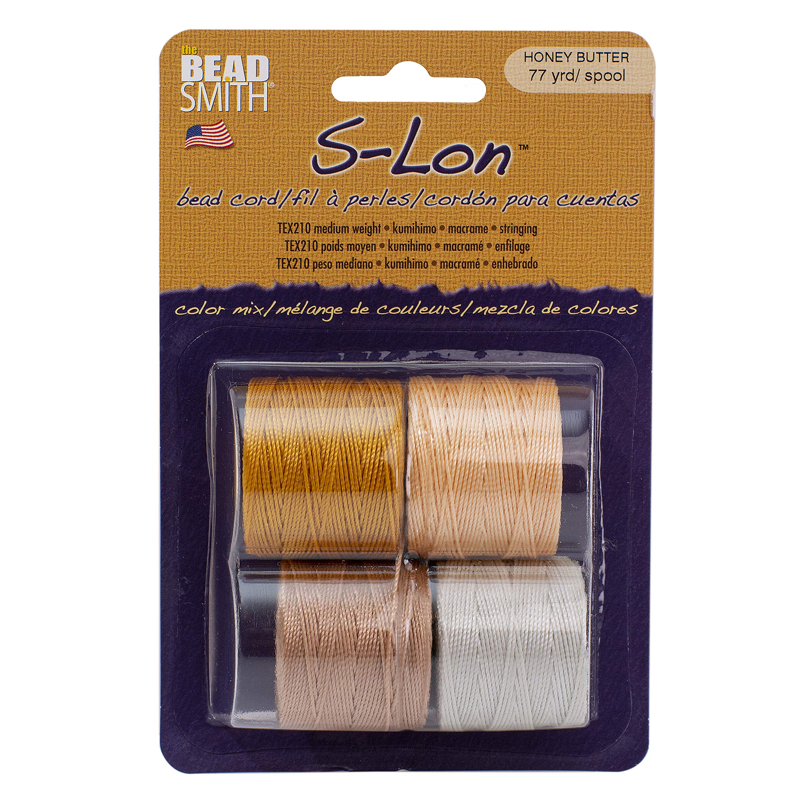 BeadSmith Super-Lon Schnur - Honig-Butter-Mix - Vier 70 m Spulen / Größe 18