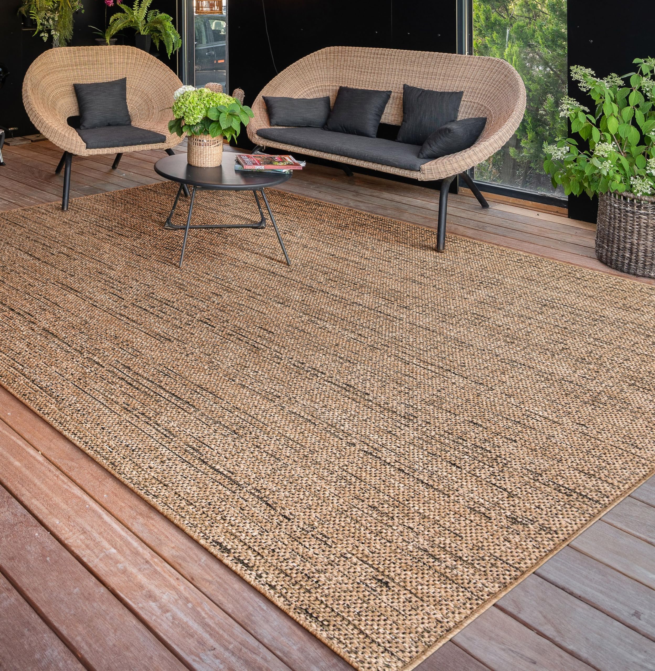 Paco Home Outdoor Teppich wetterfest & langlebig Flachgewebe in moderner Jute-Sisal-Optik in Naturtönen Gemustert Perfekt für Terrasse, Balkon, Garten & Küche, Grösse:120x160 cm, Farbe:Beige