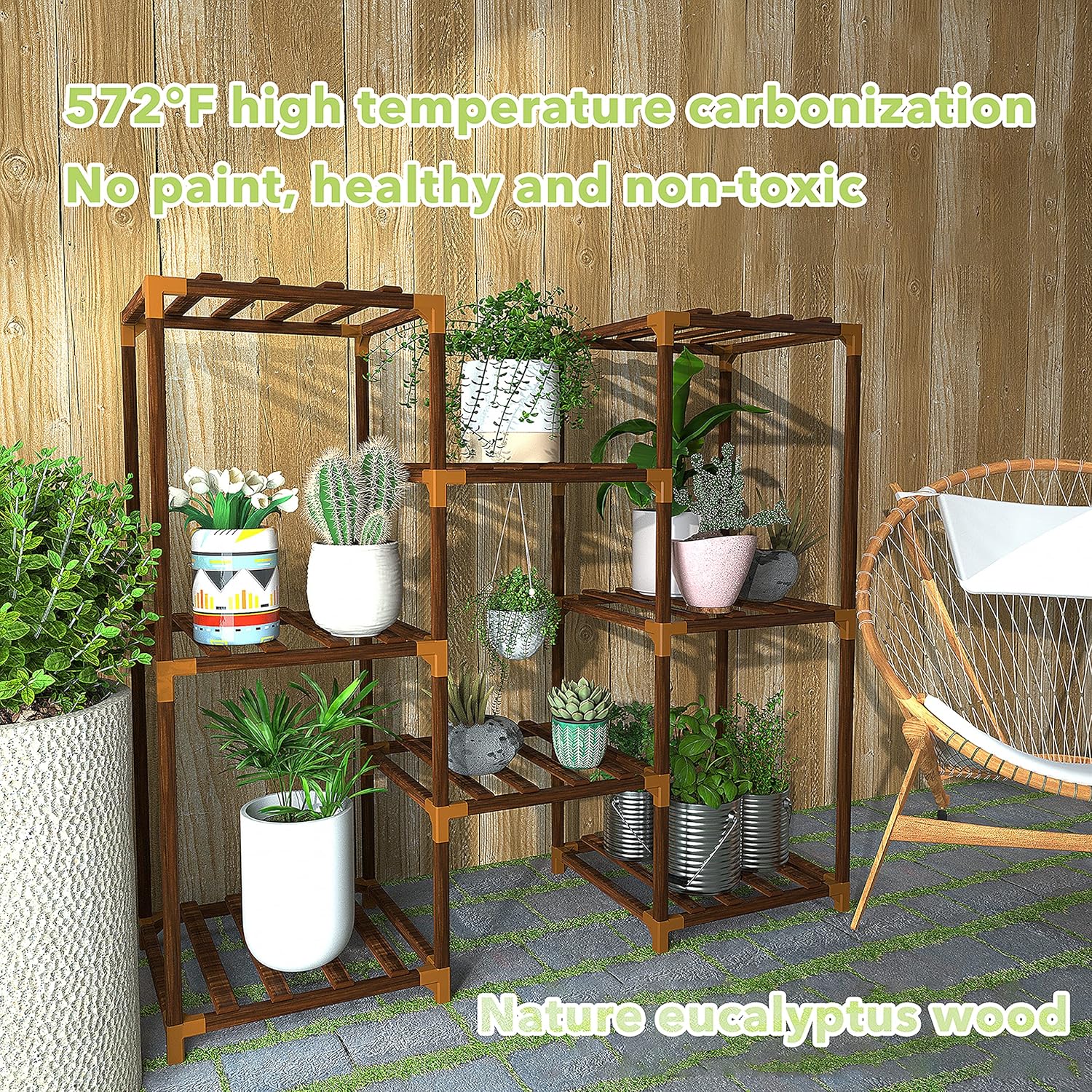 New England Stories Indoor Plant Stand for Multiple Plant, Outdoor 30" Wood Stand Shelf, 3 Tier 8 Potted Plant Holder Rack for Window Garden Balcony Patio Living Room : Patio, Lawn & Garden