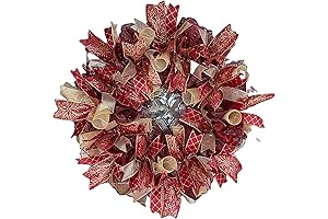 Elegant Burgundy Poinsettia Christmas Winter Deco Mesh Wreath for Front Door, Porch...