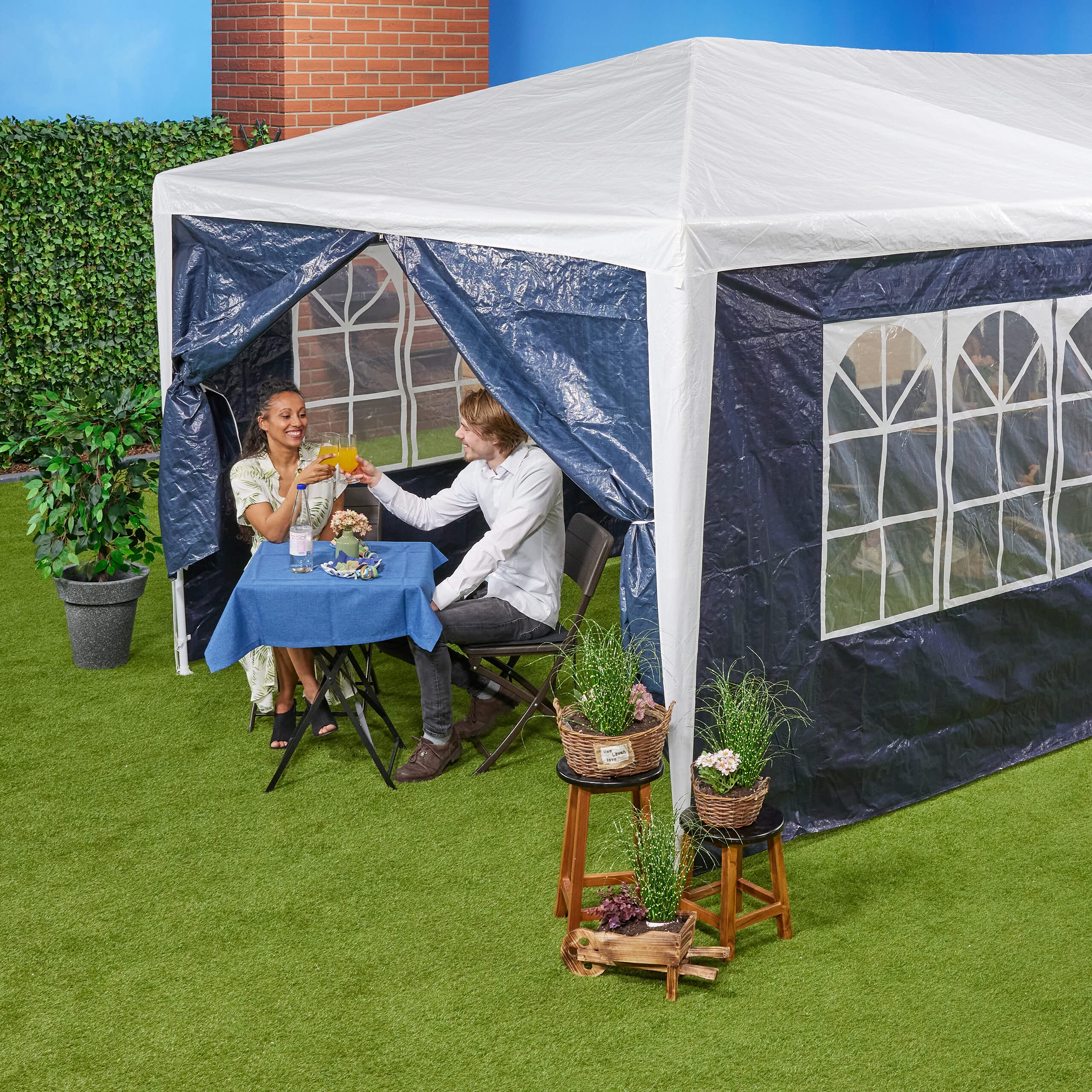 Relaxdays zijwanden partytent, set van 6, zijkanten feesttent, waterdicht, 2x3 m, ramen en deur, PE, losse zeilen, wit