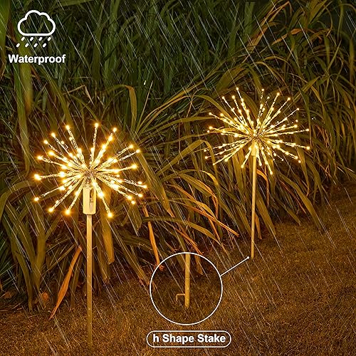 Miniatura 5 de Lightshare Bola iluminada de 24 pulgadas, 160 luces LED de fuegos artificiales, color blanco cálido, bola colgante de doble uso para patio,