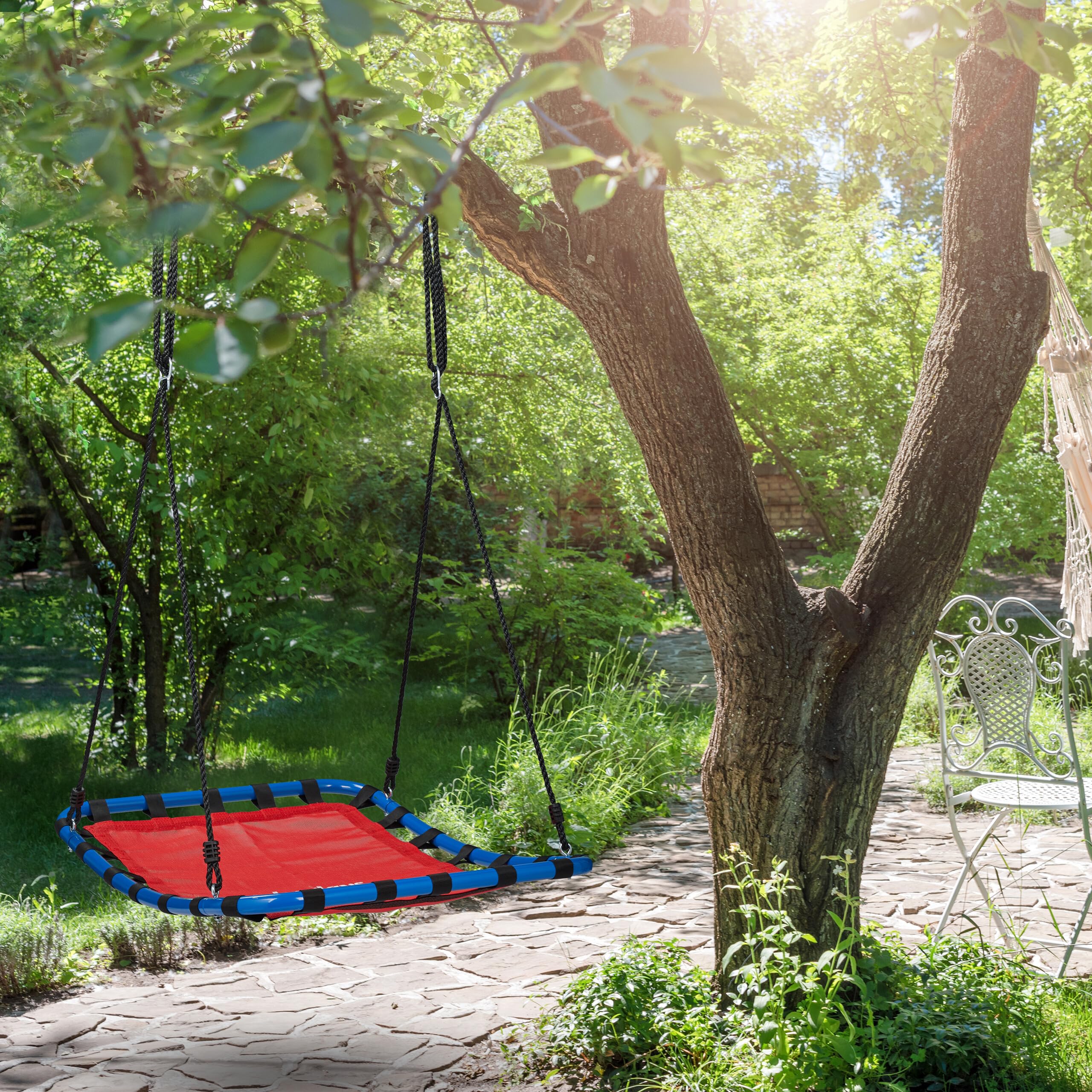 Relaxdays Altalena a Nido per Esterni, Dondolo per Il Giardino, Regolabile, Carico Fino a 100 kg, LP76x103 cm, Rossa Blu