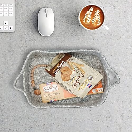 Miniatura 4 de Cesta de almacenamiento de cuerda de algodón tejida con asas para organizar estantes, armario, pequeño, gato, perro, mascotas, juguetes, caja de