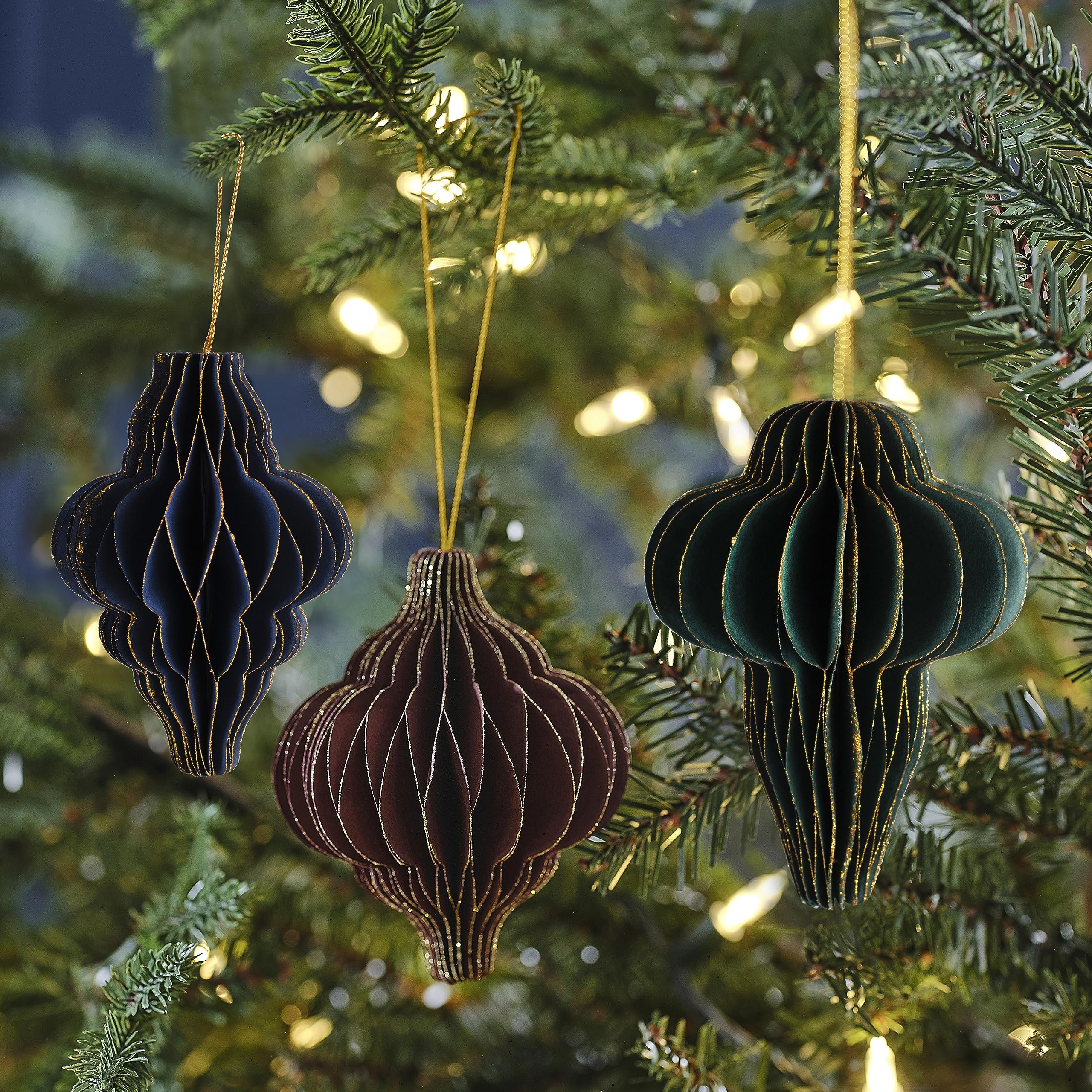 Ginger Ray Glitter Edge Honeycomb Hanging Christmas Tree Decorations 3 Pack