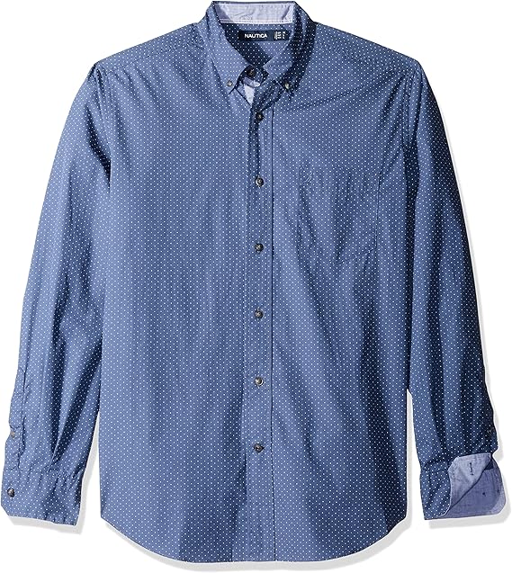 Nautica Men's Long Sleeve Dot Print Button Down Shirt, Blue Indigo