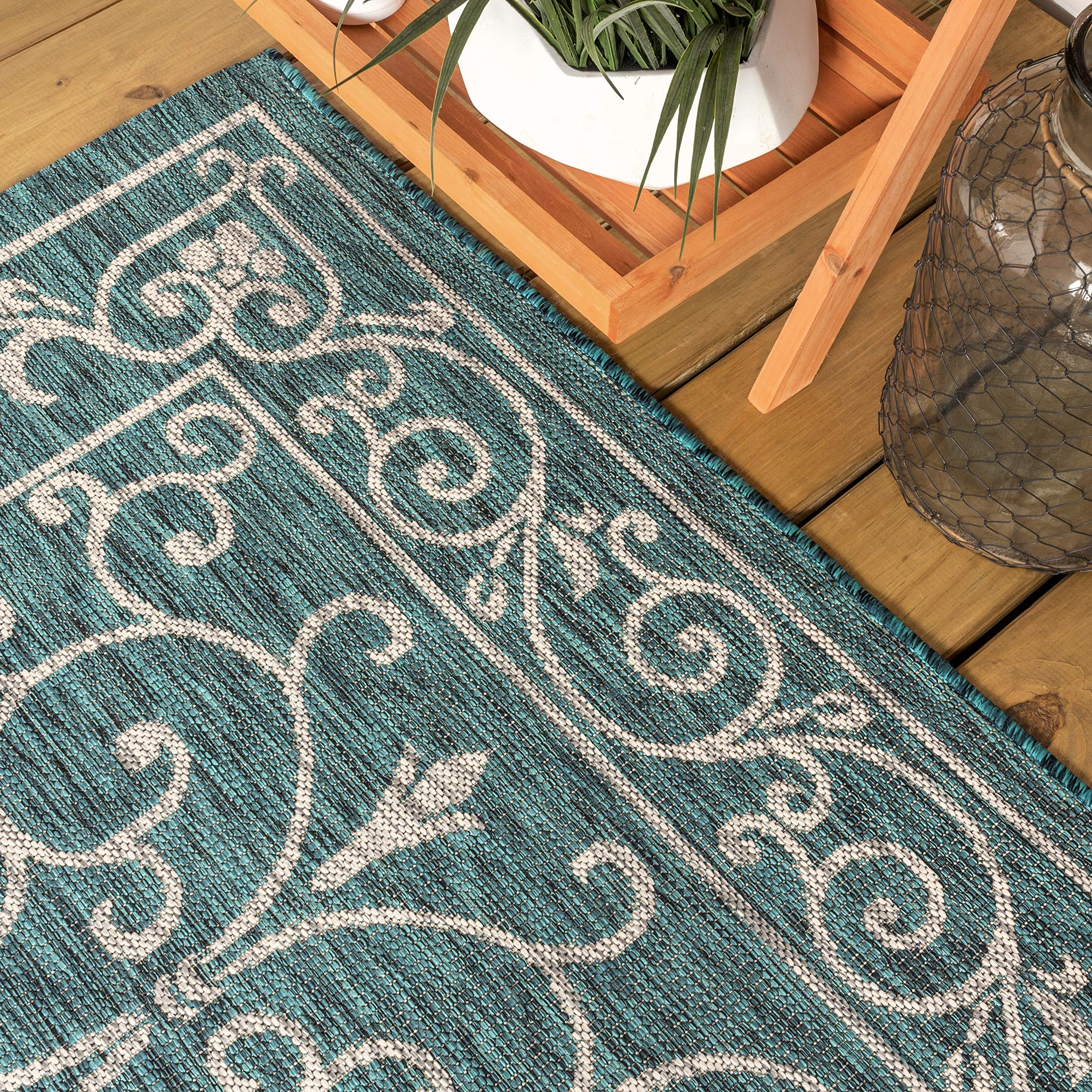 JONATHANY JONATHAN Y Vintage Filigree Indoor Outdoor Area Rug 8X10 Teal/Gray, Ch — product photo