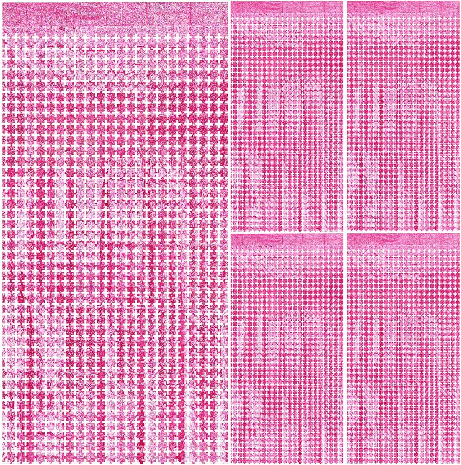 Pink Easter Decorations 5pcs Glitter Foil Fringe Curtain Party Decor Photo Booth Backdrop Streamers for Halloween, Christmas, Birthday, Birthday, Wedding Party Decorations