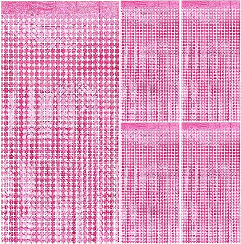 Vista 45 de Cortina cuadrada de oropel para fiesta, 5 cortinas de flecos de papel de aluminio con purpurina, decoración de fiesta, fondo negro para cabina