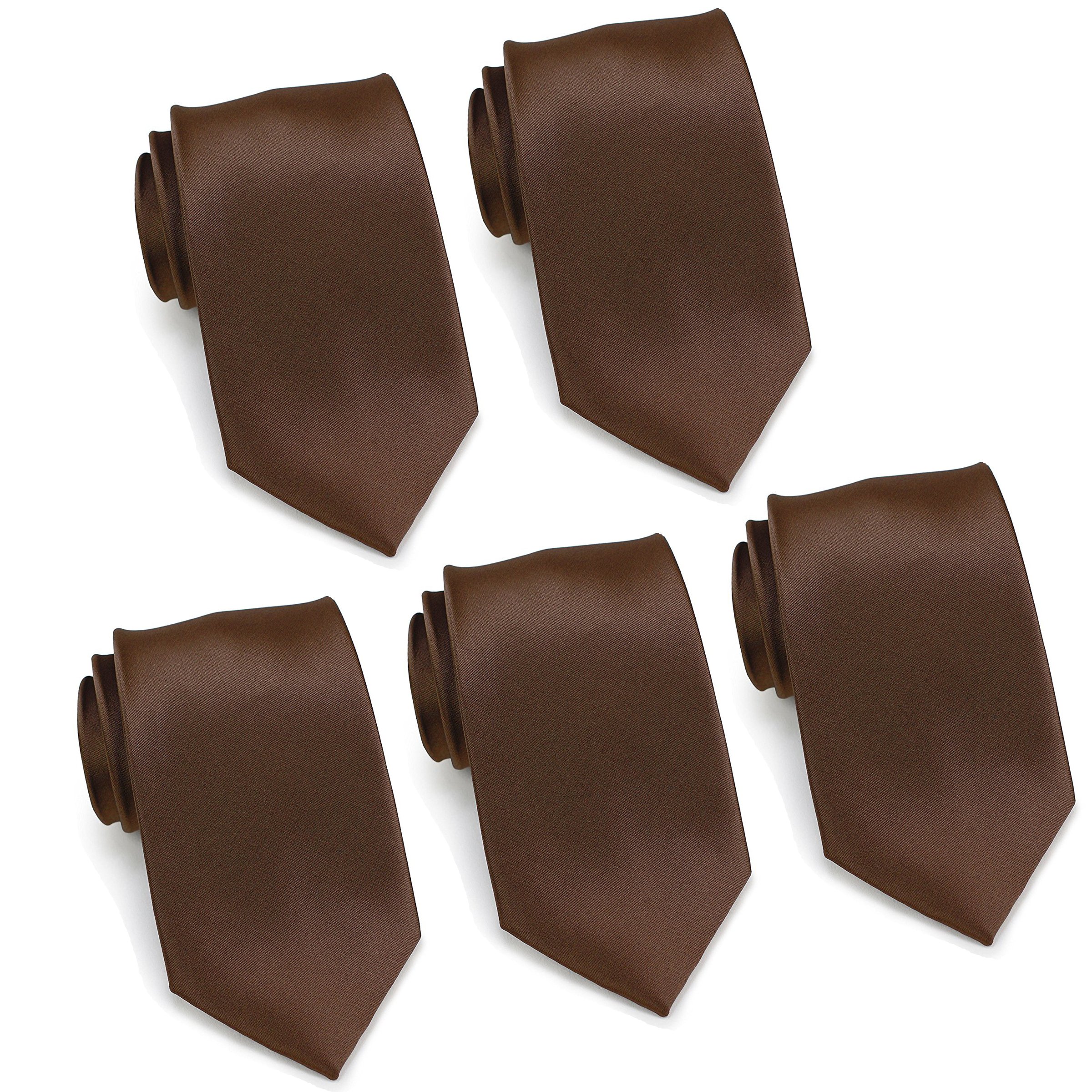 FOMANN Mens Formal Tie Wholesale Lot of 5 Mens Solid Color Wedding Ties 3.5" Satin Finish