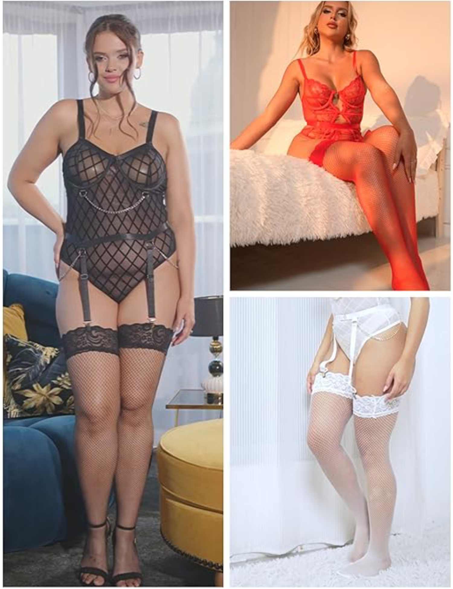 Damen Strümpfe Mit Spitze & Strapse - Sexy Net Produktbild-Vorschau 11
