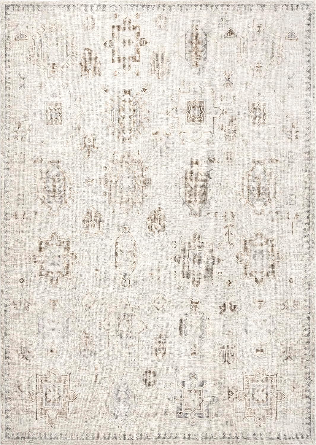 nuLOOM Krystin Distressed Machine Washable Area Rug, 5x8, Beige