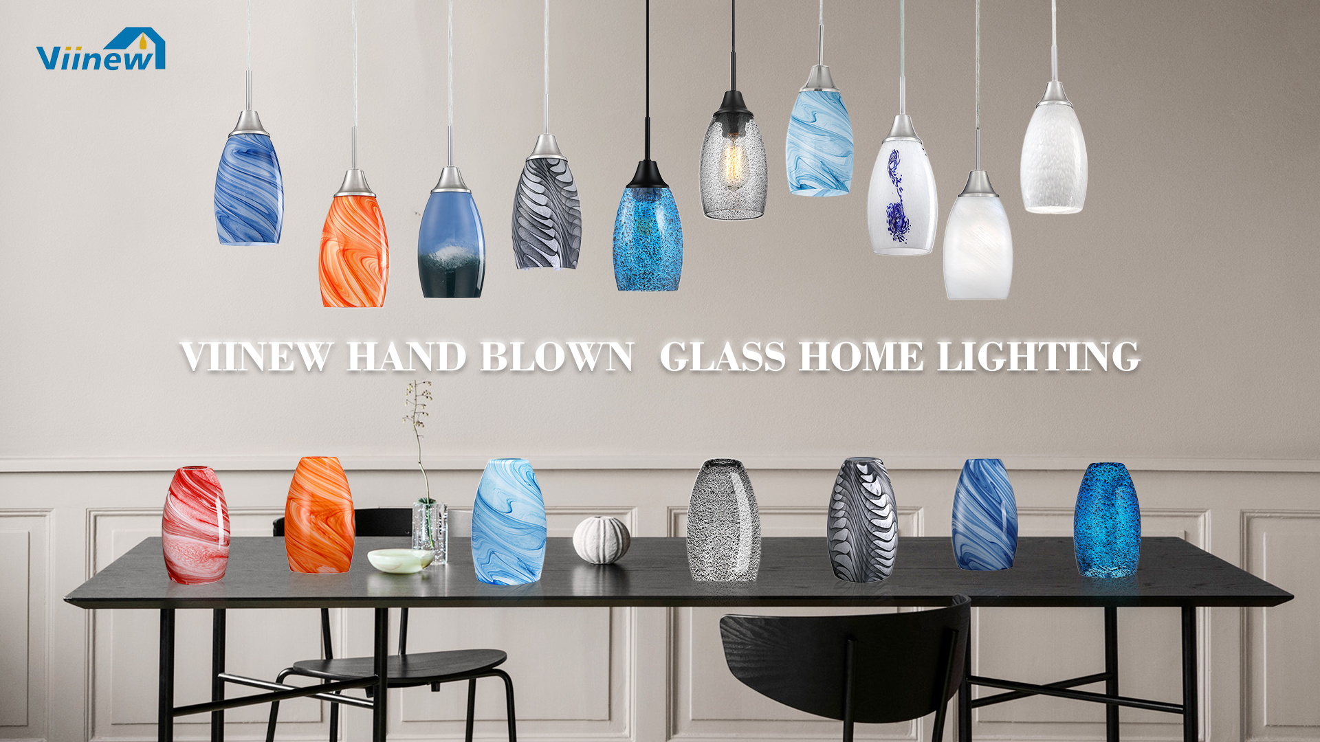 Image of Viinew Mini Glass Pendant Light,3-Pack Blue Marble Glass Pendant Light
