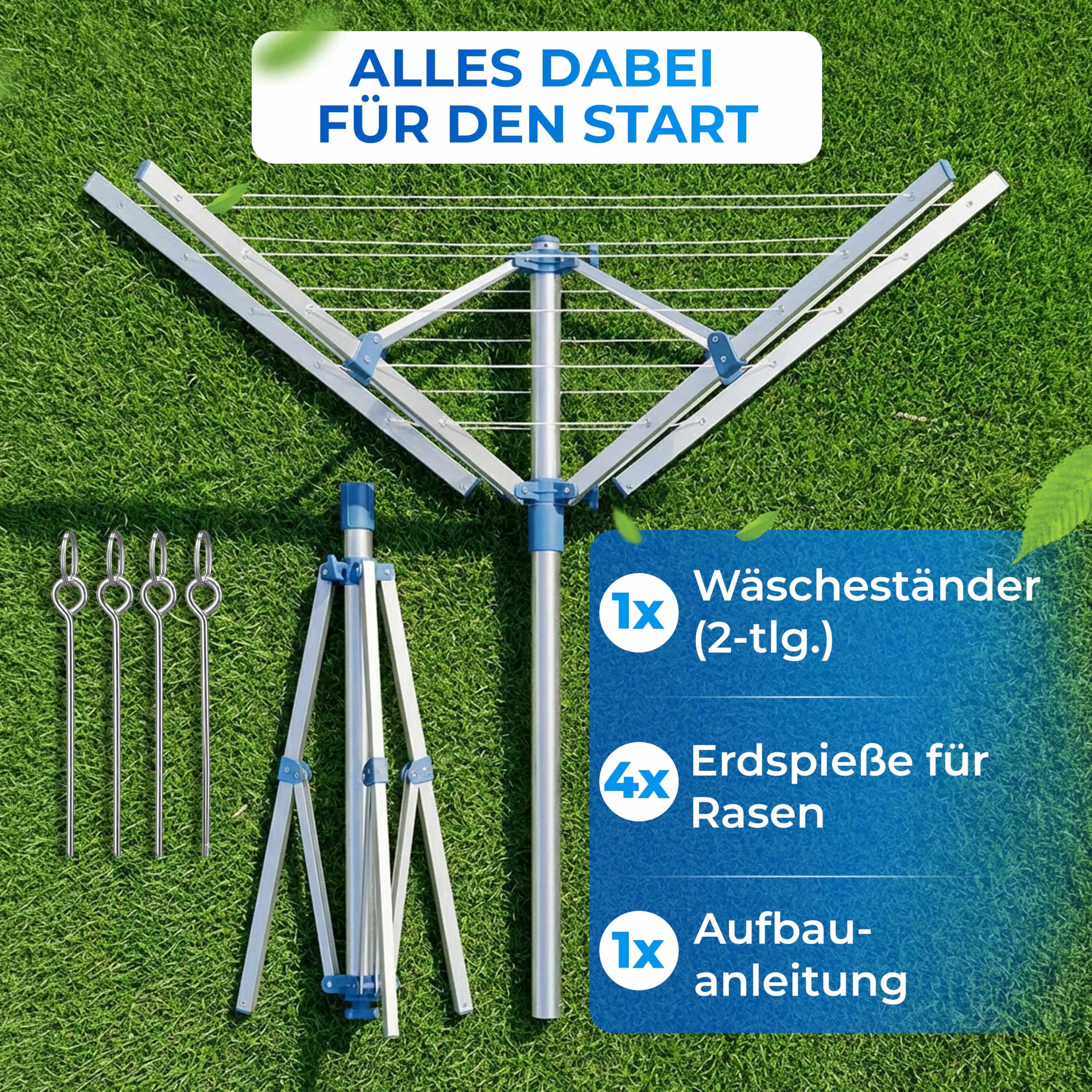 Monzana Wäschespinne Höhenverstellbar Camping Wäscheständer Wäscheleine Garten