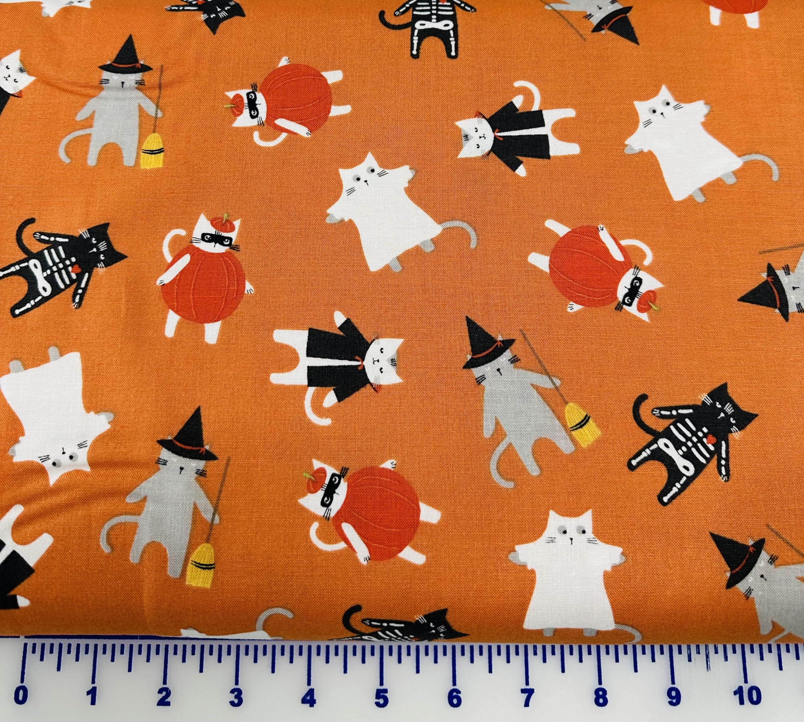Generic Cotton Fabric Riley Blake Hey Bootiful C13130- Orange Tossed Halloween Cats Cotton Fabric by The Yard