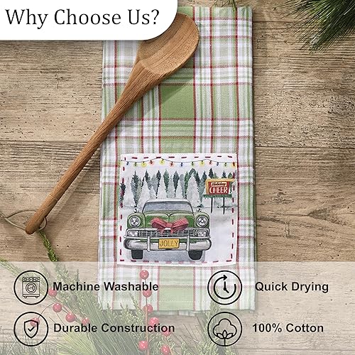 Miniatura 5 de Park Designs Winter Woods Decorative Dishtowel Set of 2, Green Plaid Patched 18X28 Kitchen Towel for Country Farmhouse Christmas & Winter Decor,