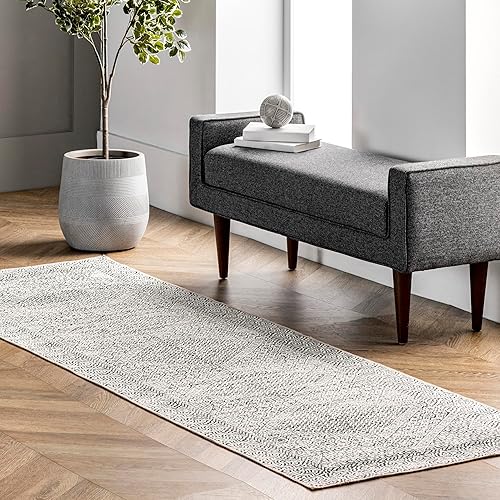 nuLOOM Alfombra de pasillo abstracta tribal lavable a máquina, 2 pies 6 pulgadas x 8 pies, gris