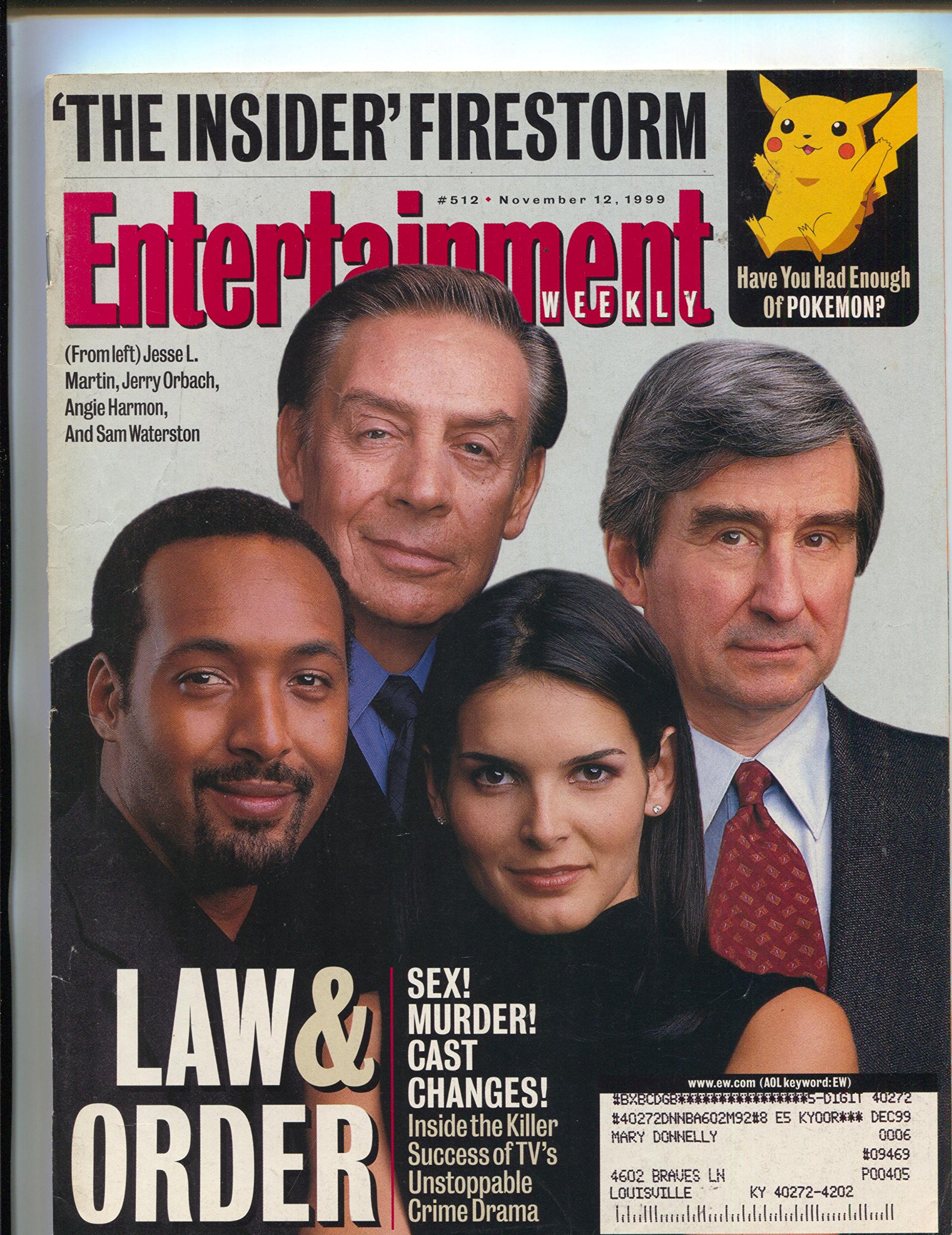 Entertainment Weekly Jessie L Martin Jerry Orbach Angie Harmon Sam Waterston 11 12 1999 At Amazon S Entertainment Collectibles Store