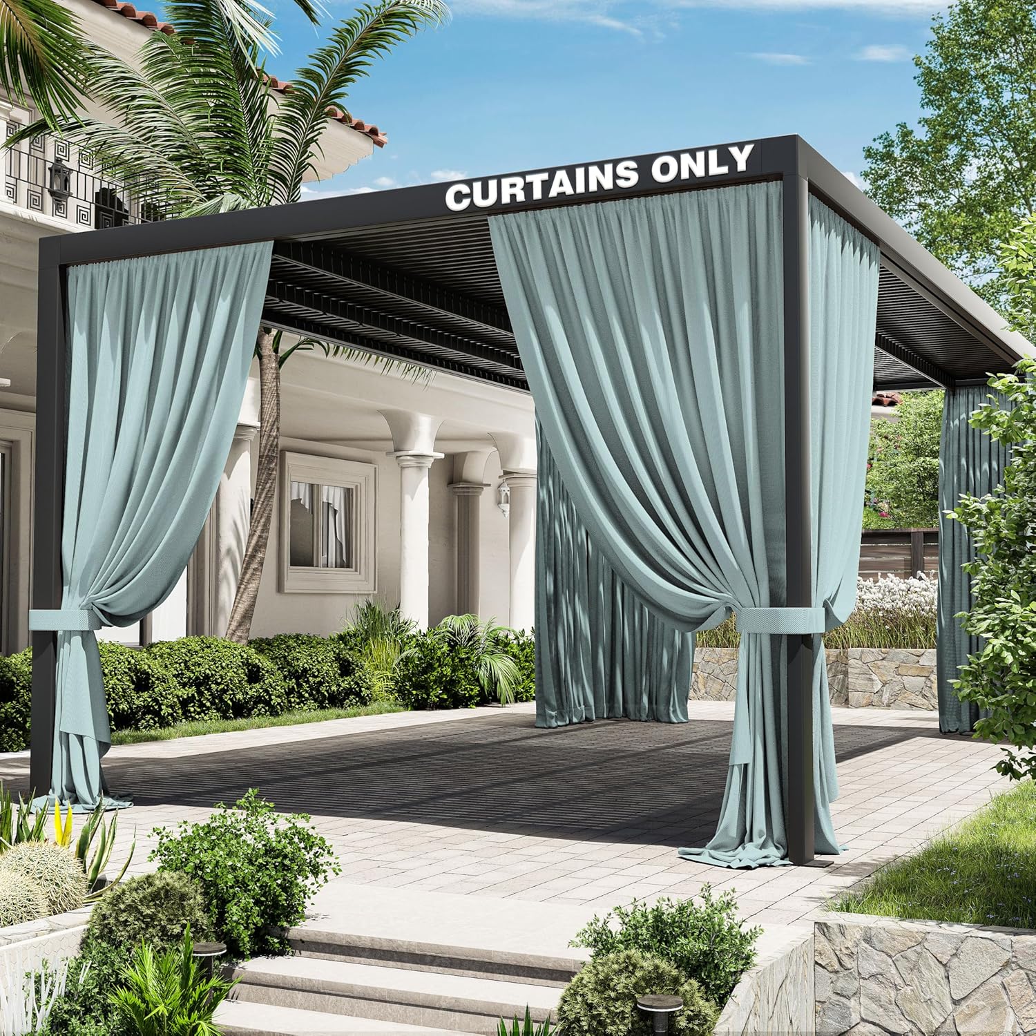 Gazebo Universal Replacement Privacy Curtain,12'20' Gazebo Outdoor Waterproof Curtains, 4-Panels Sidewall Curtains with Double Zipper for Patio Canopy, Garden and Backyard (Curtain Only)