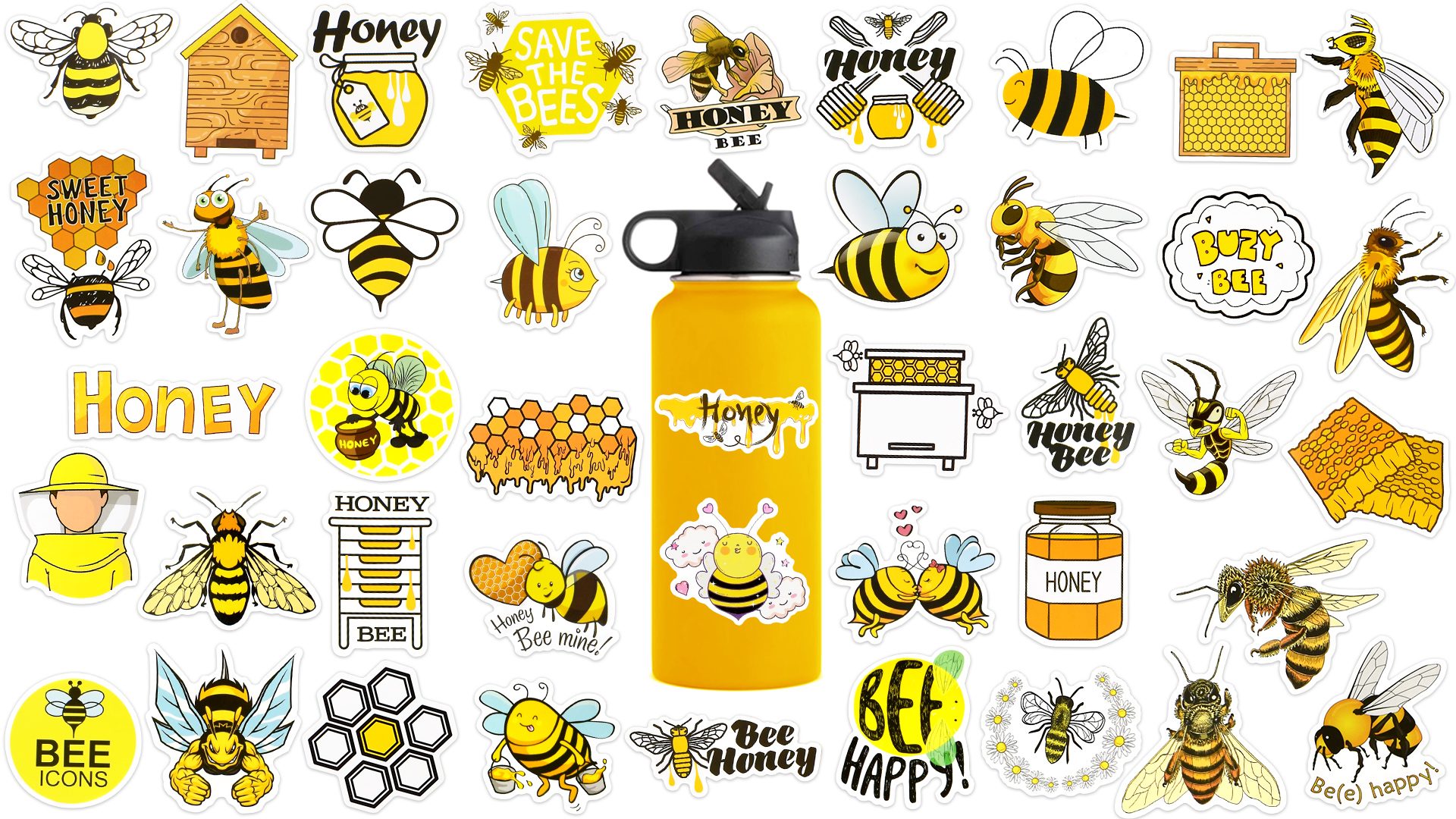 100Pcs Cute Bee Stickers, Funny Cartoon Bee Stickers In Bulk